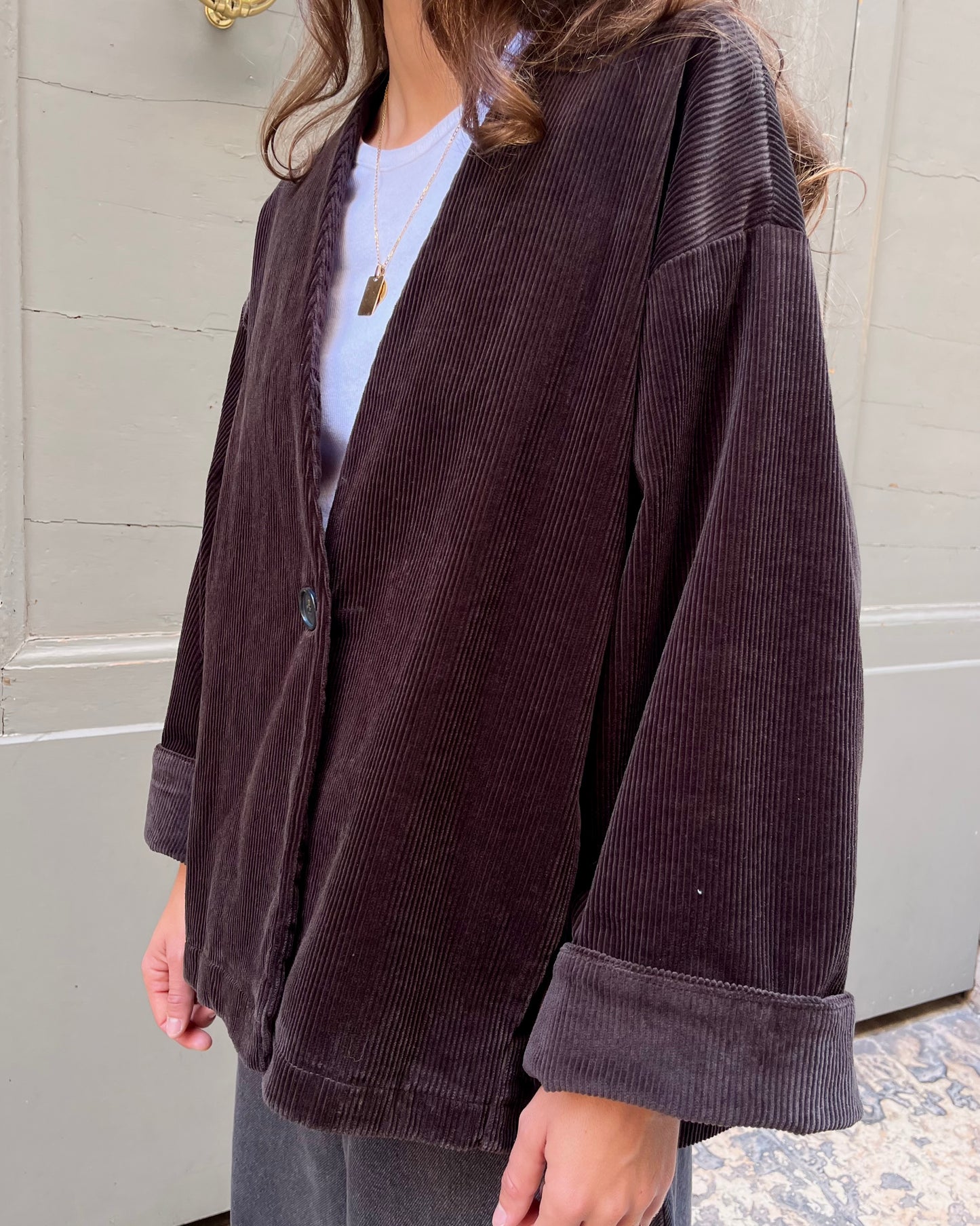 Kimono velluto marrone