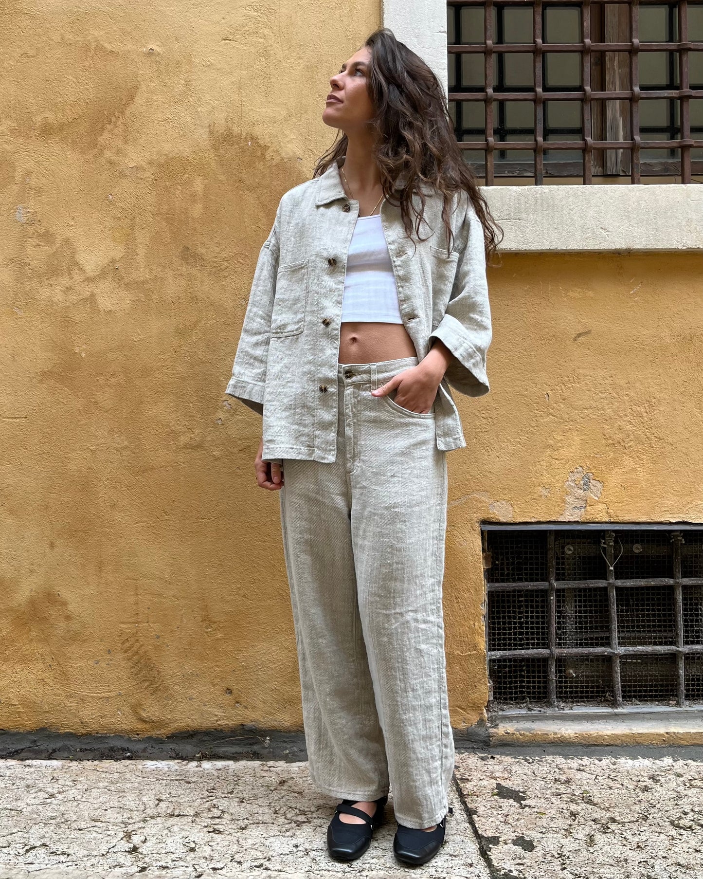 Work jacket in lino naturale