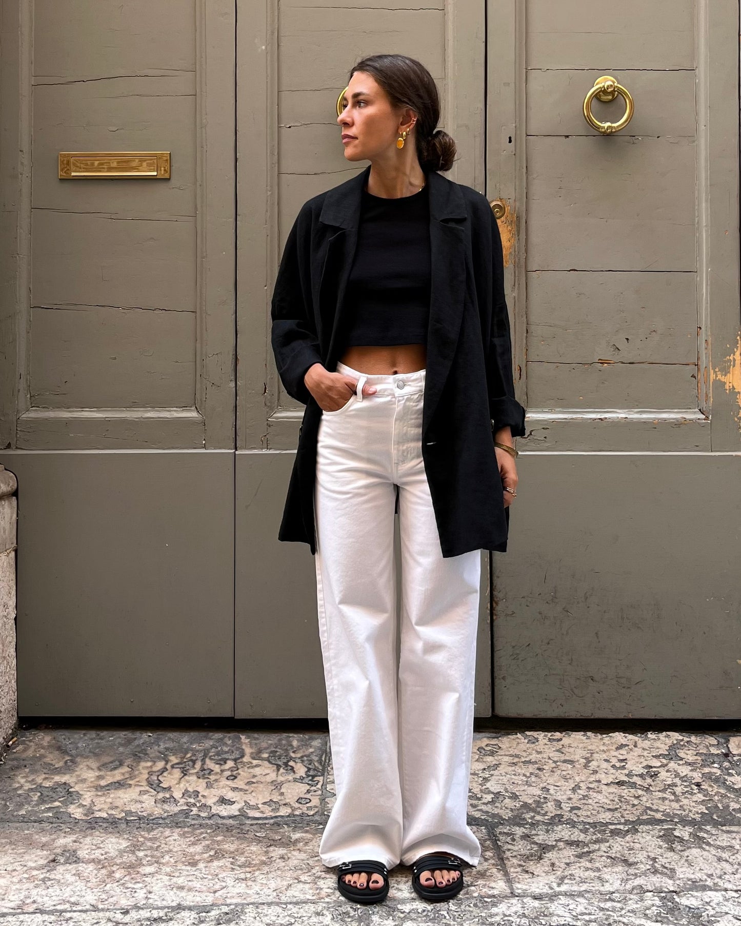 Blazer con spacchi lino nero