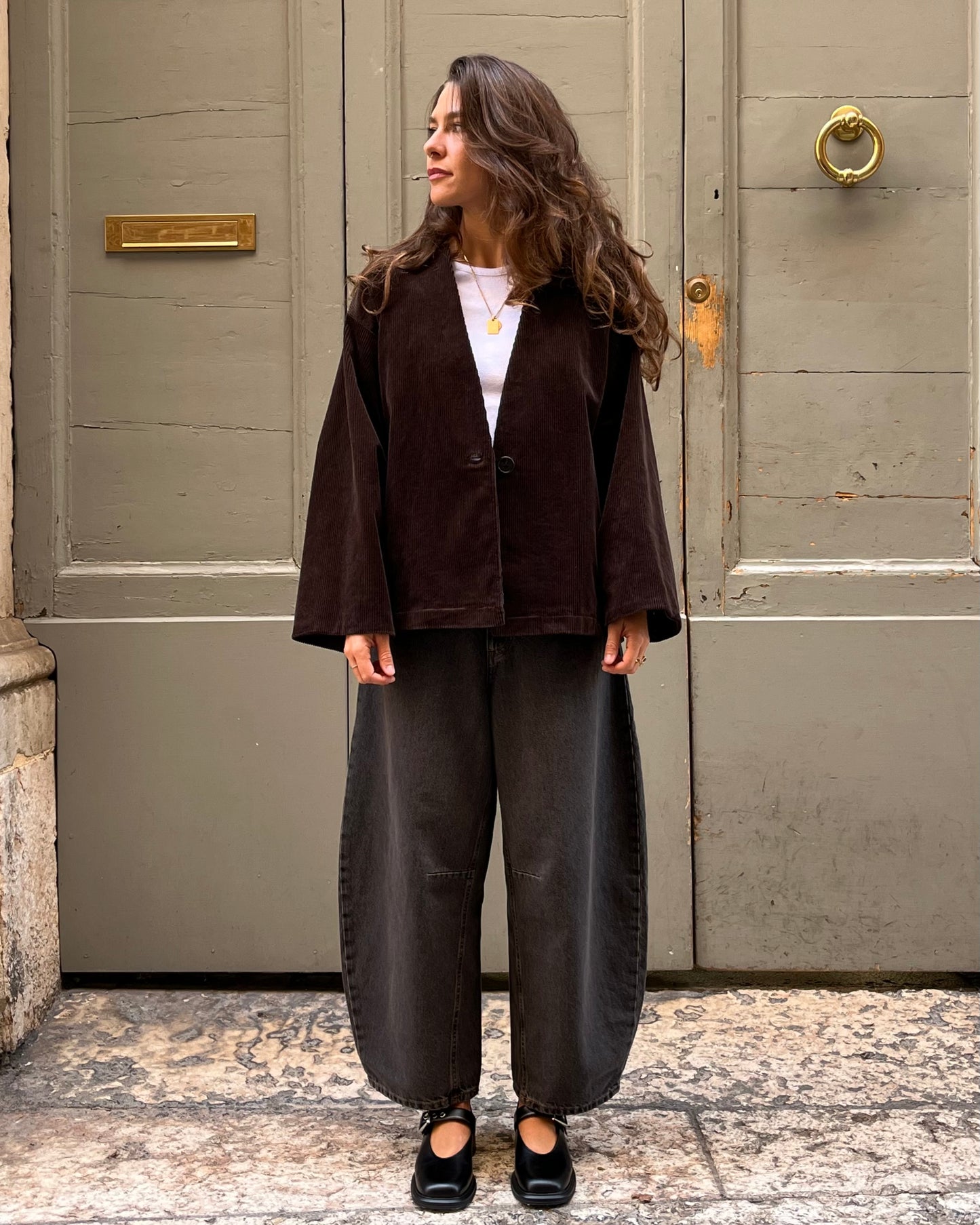 Kimono velluto marrone
