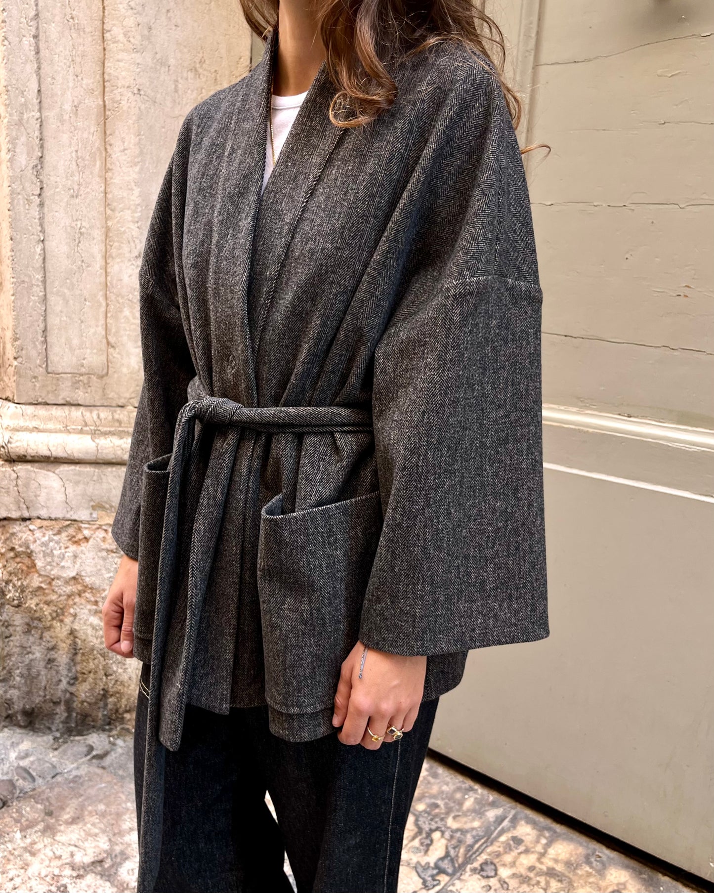 Kimono con cintura resca melange