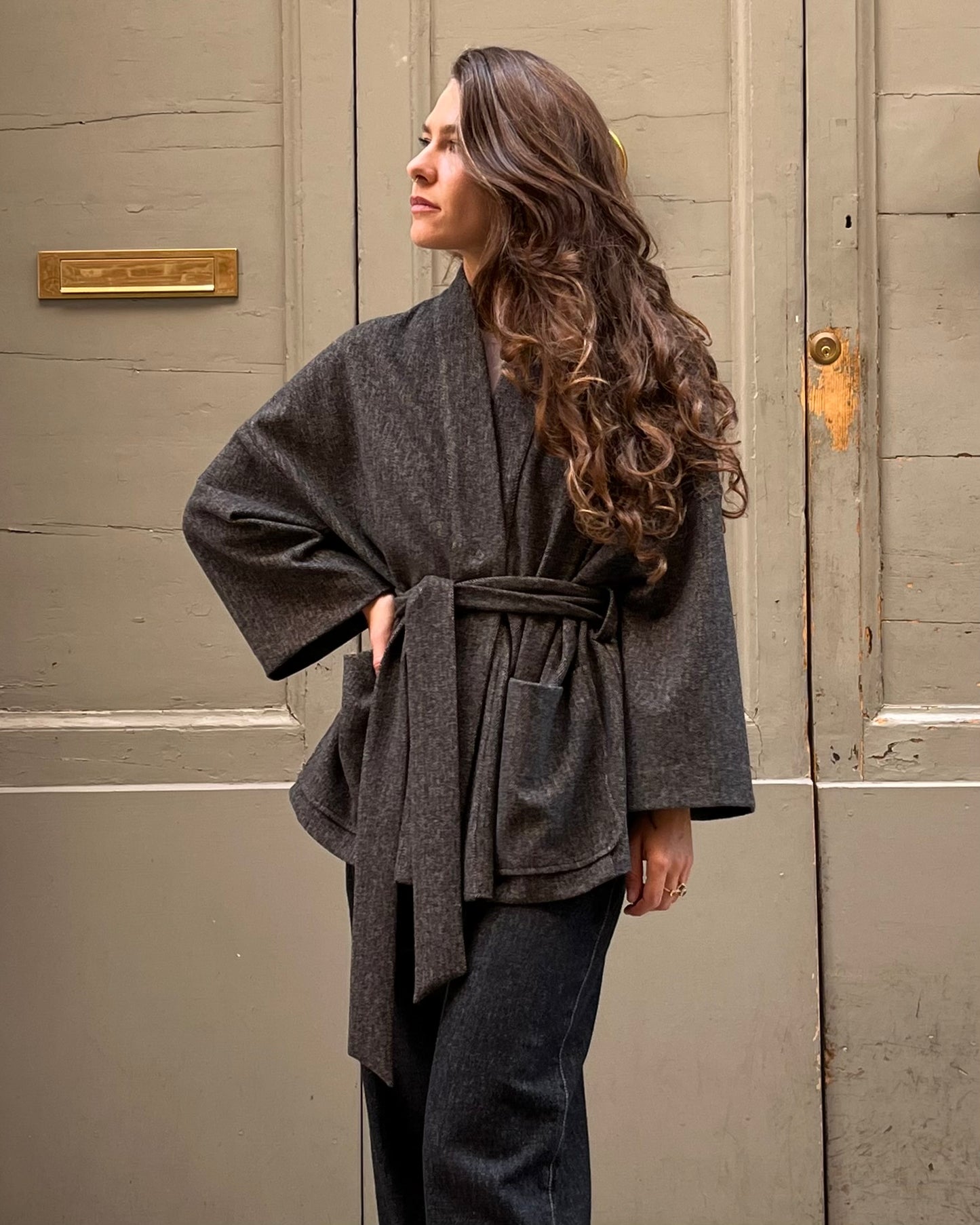 Kimono con cintura resca melange
