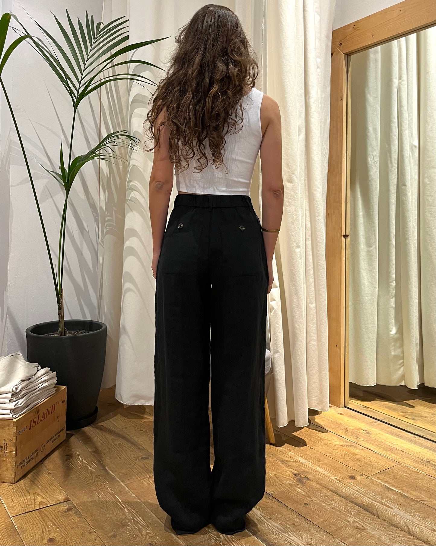 Pantaloni Tribeca lino nero