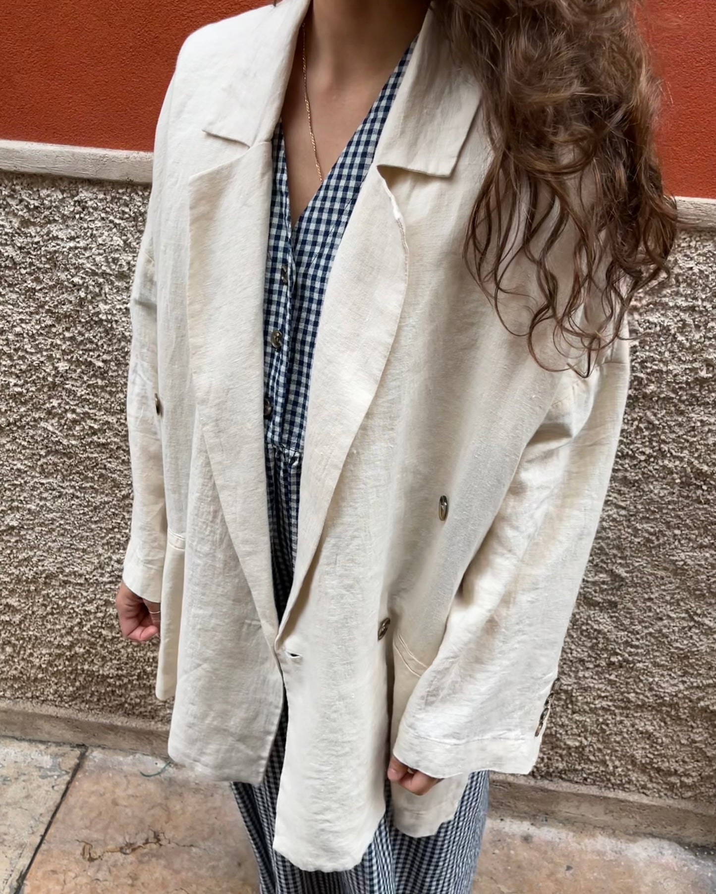Blazer con spacchi lino naturale