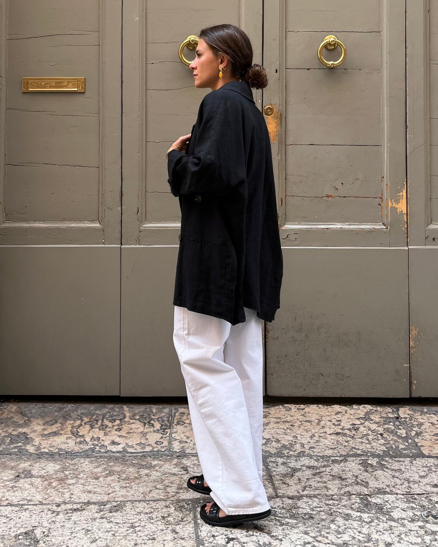 Blazer con spacchi lino nero