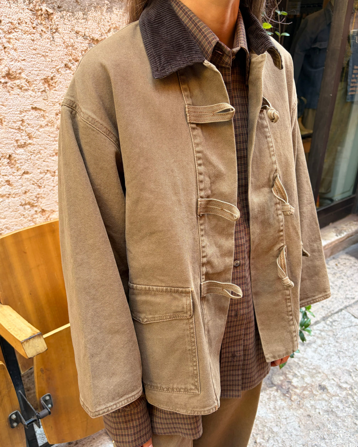 Giacca con alamari Kibu khaki