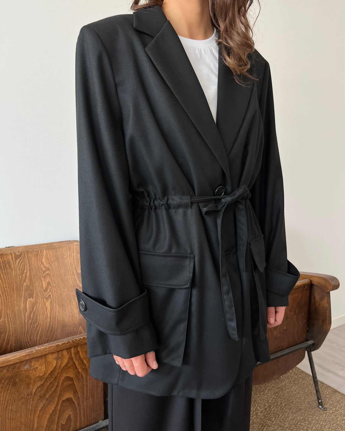 Blazer con coulisse nero