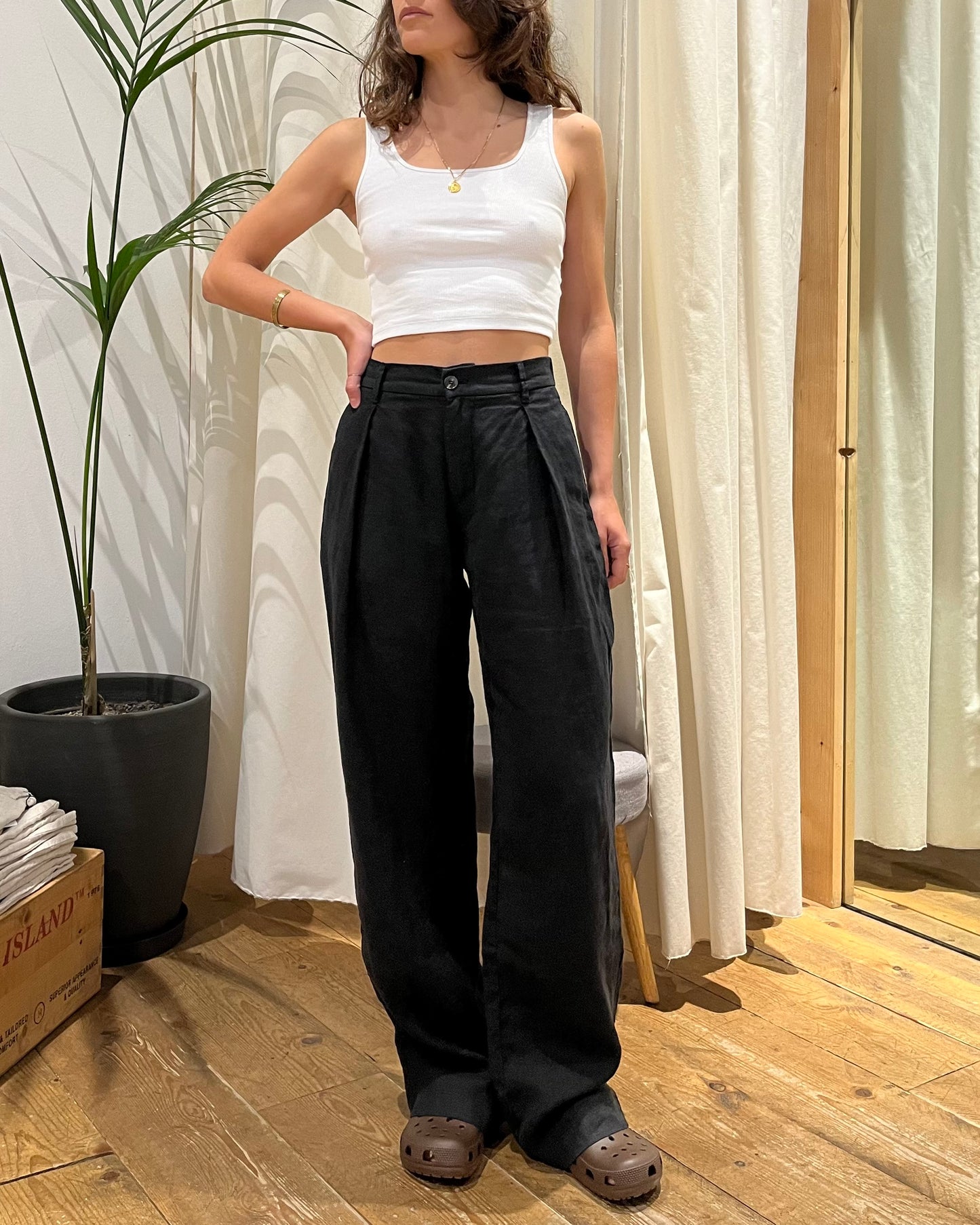 Pantaloni Tribeca lino nero