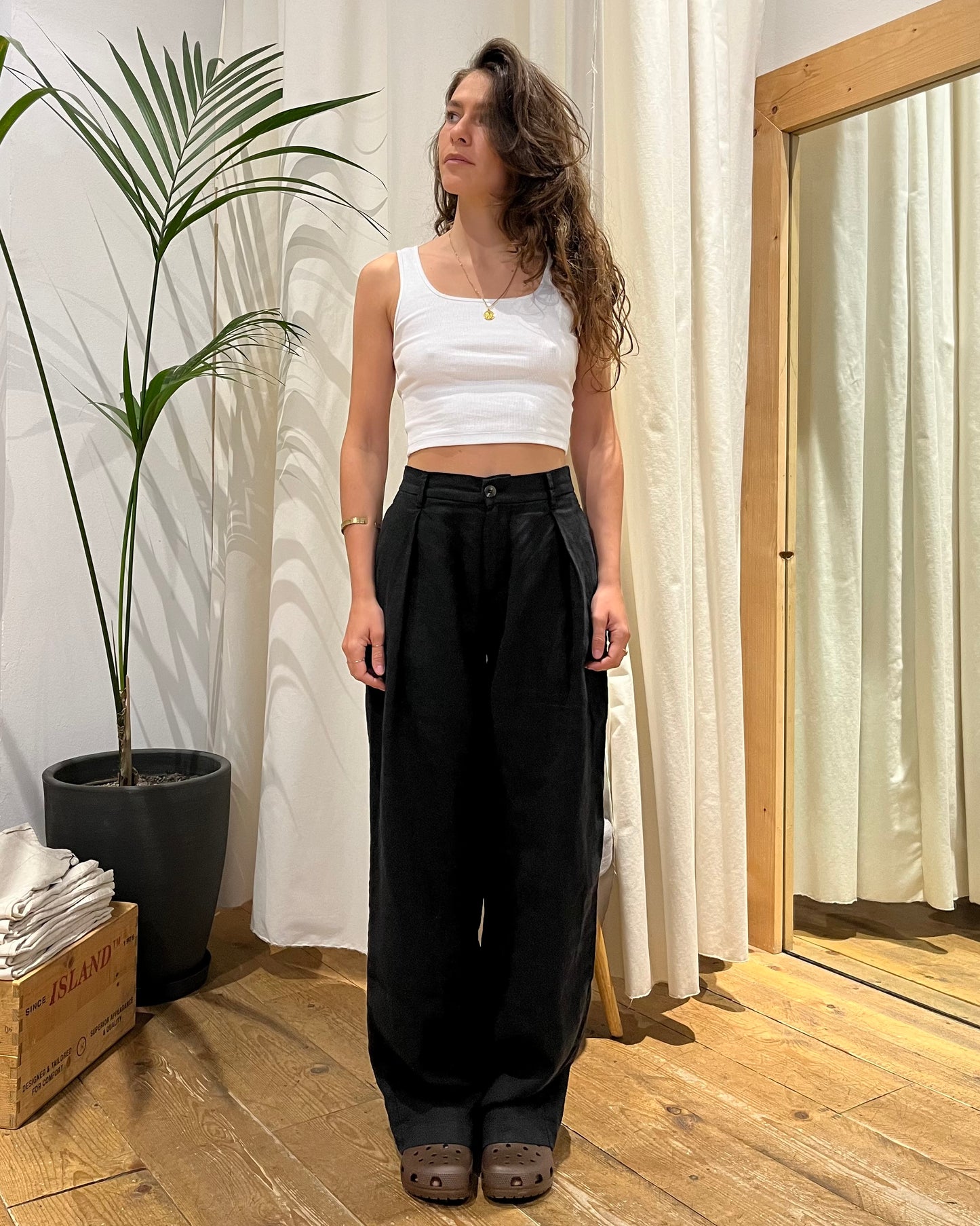 Pantaloni Tribeca lino nero