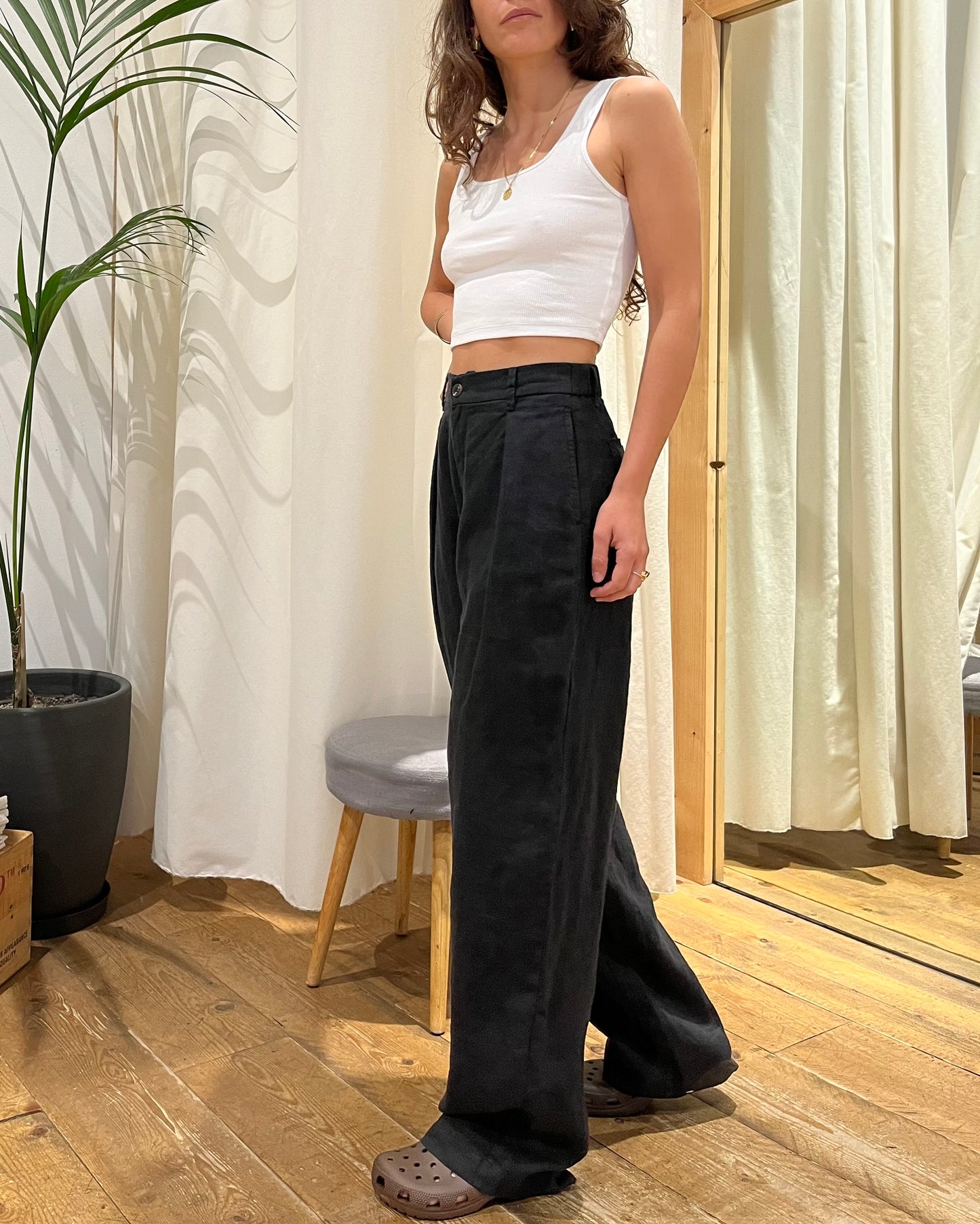 Pantaloni Tribeca lino nero