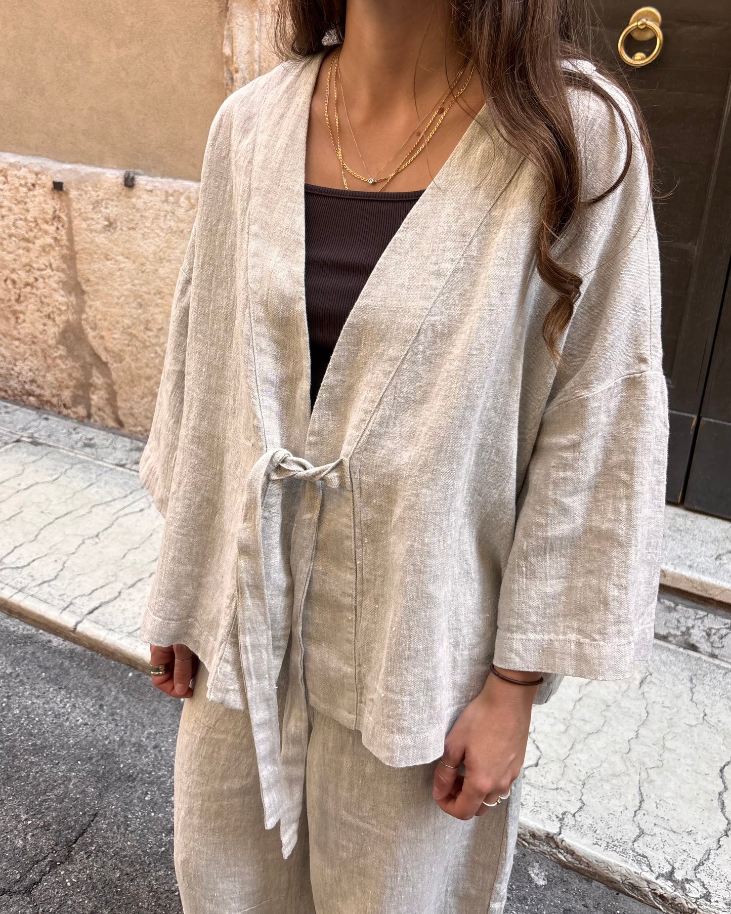 Kimono in lino sabbia