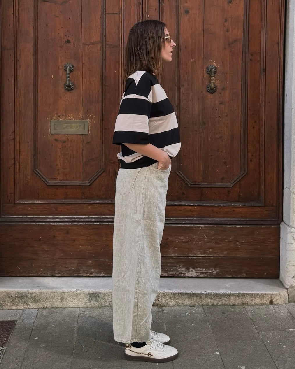 T-shirt JP a righe beige e nere