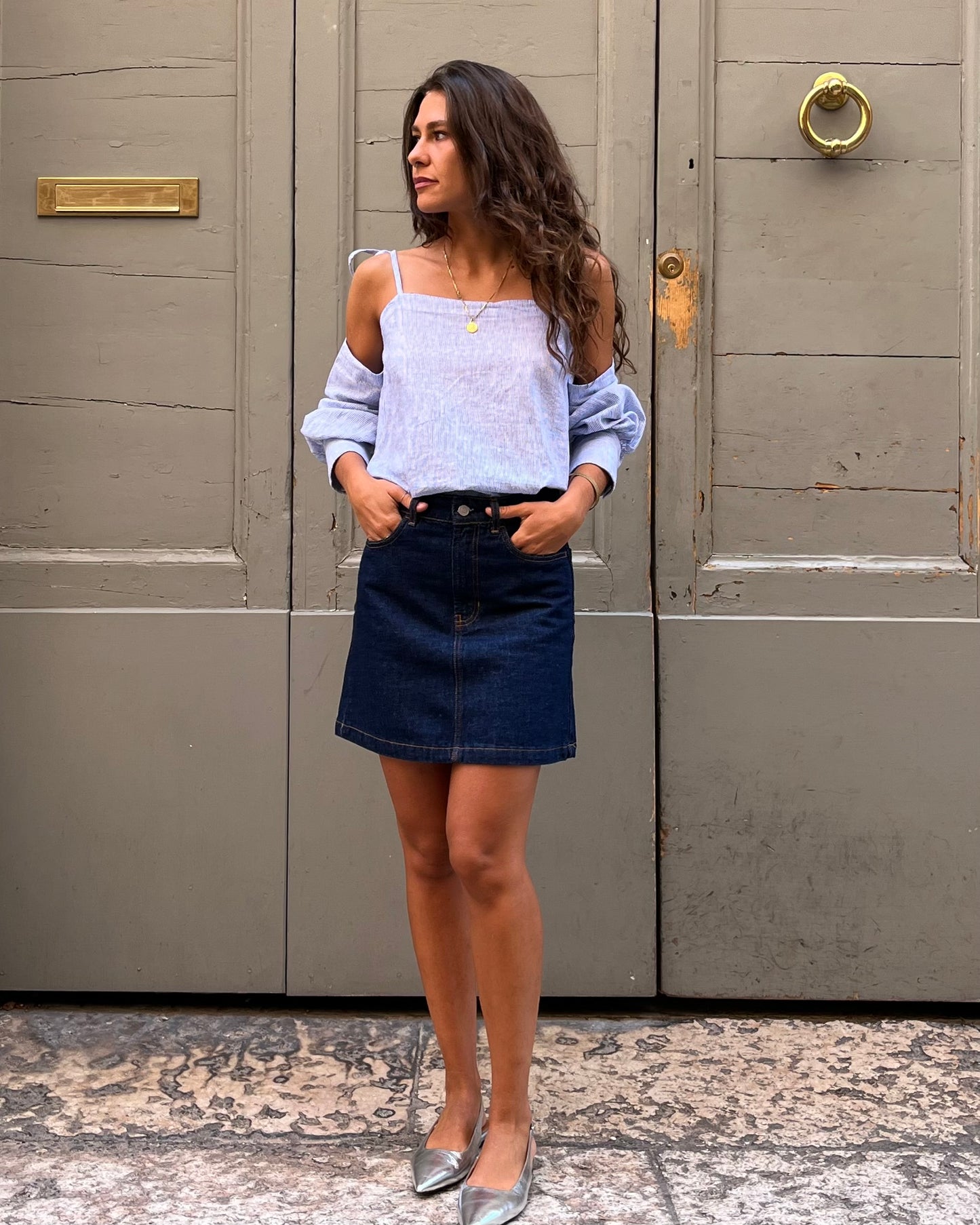 Top con maniche staccabili righe blu