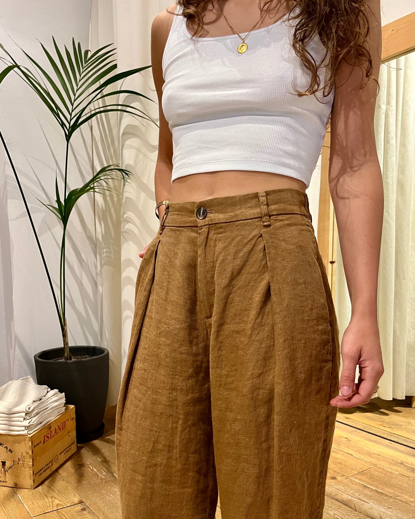Pantaloni Tribeca lino tabacco