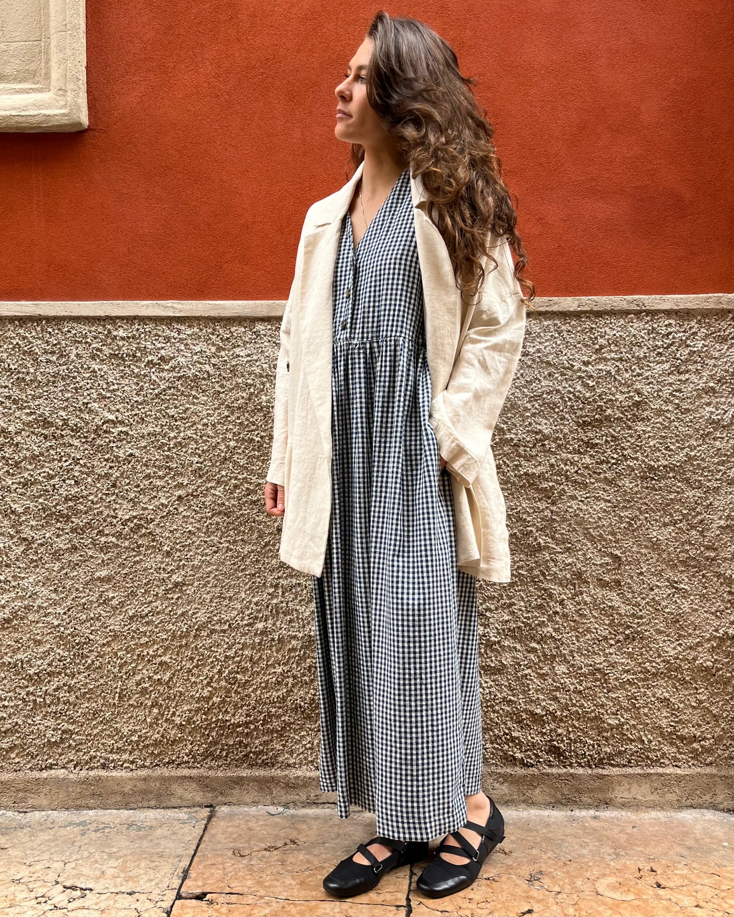 Blazer con spacchi lino naturale