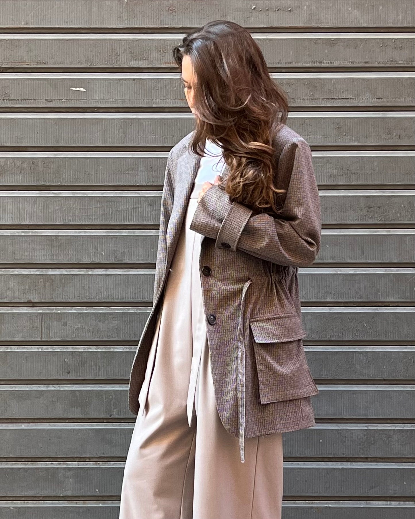 Blazer con coulisse micro-check