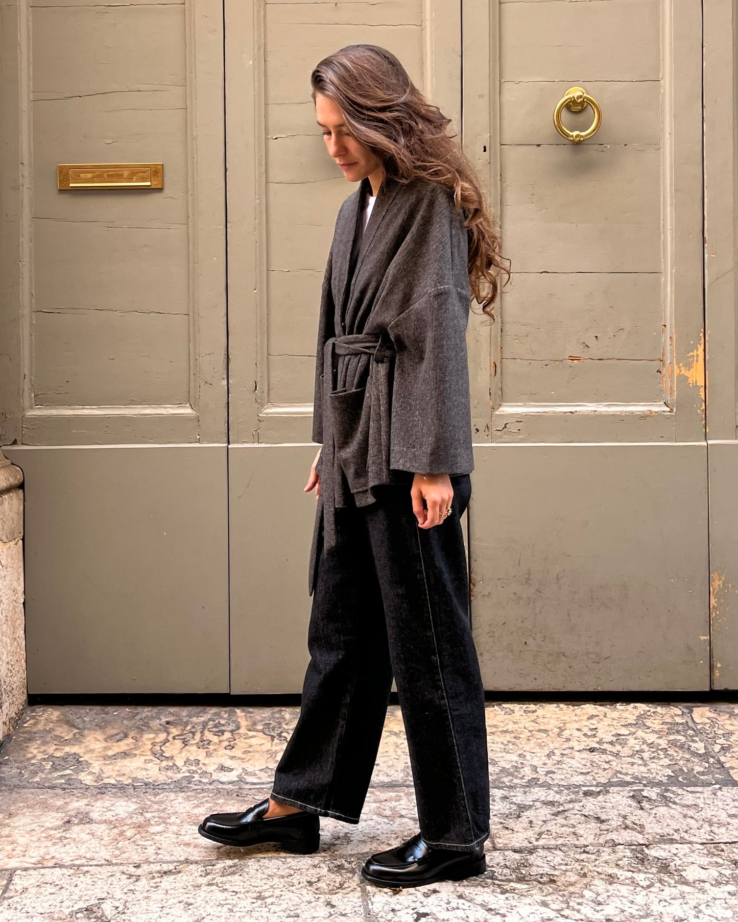 Kimono con cintura resca melange