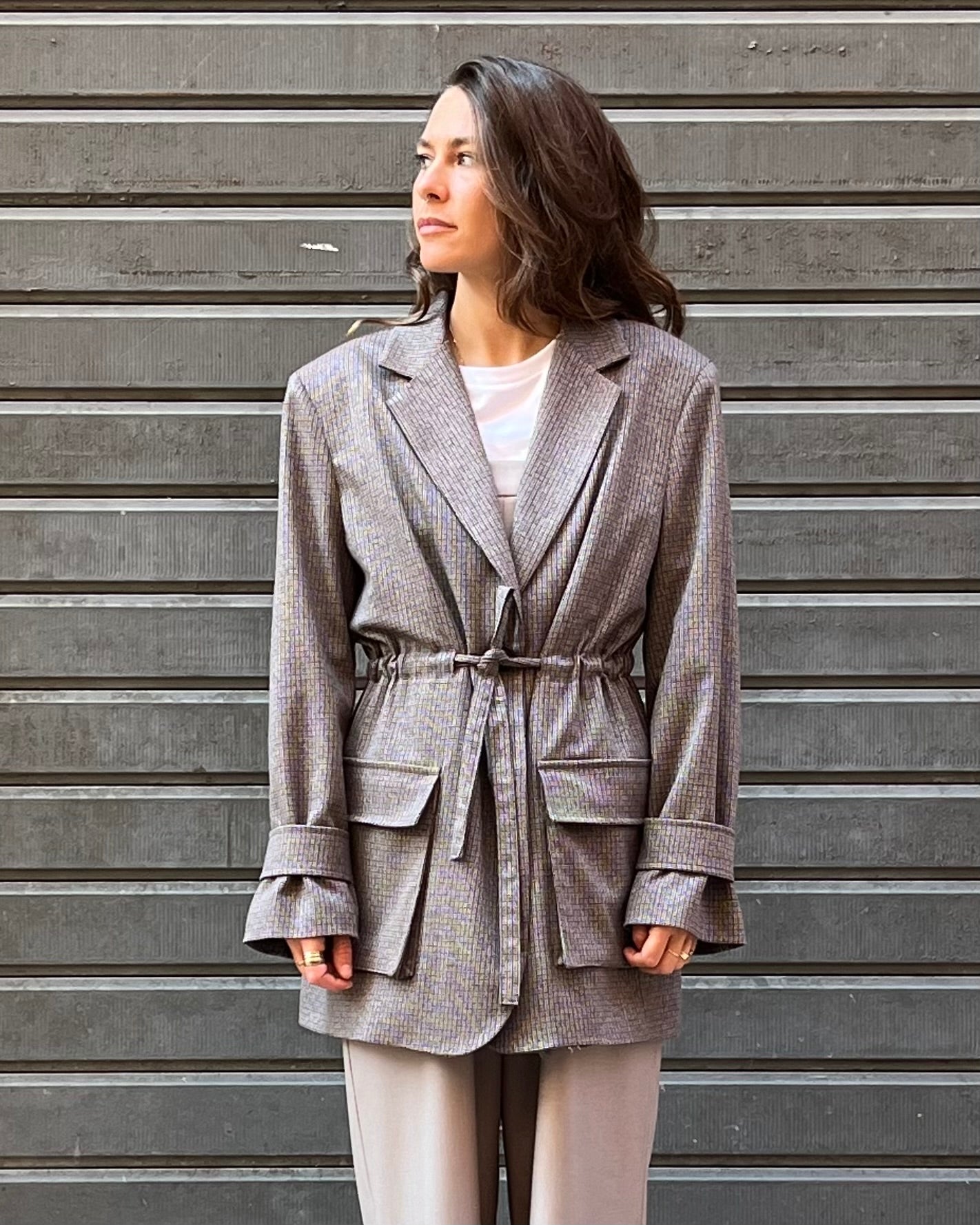 Blazer con coulisse micro-check