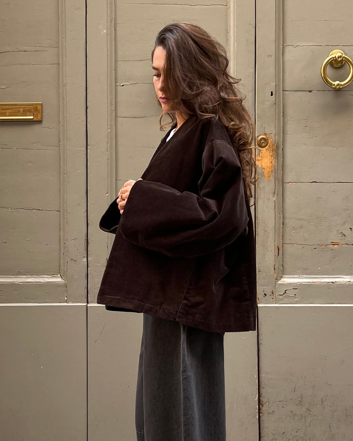 Kimono velluto marrone