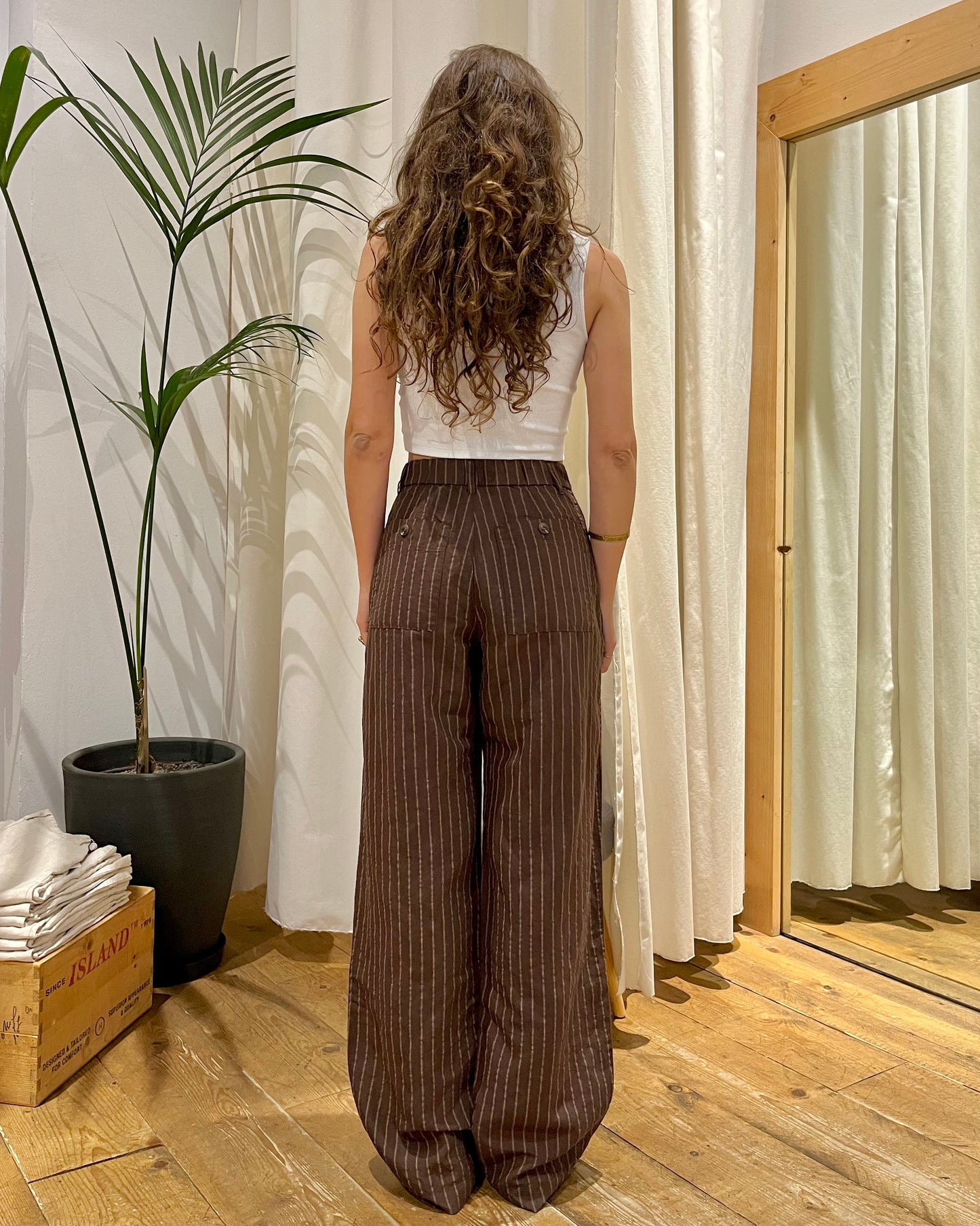 Pantaloni Tribeca gessato marrone