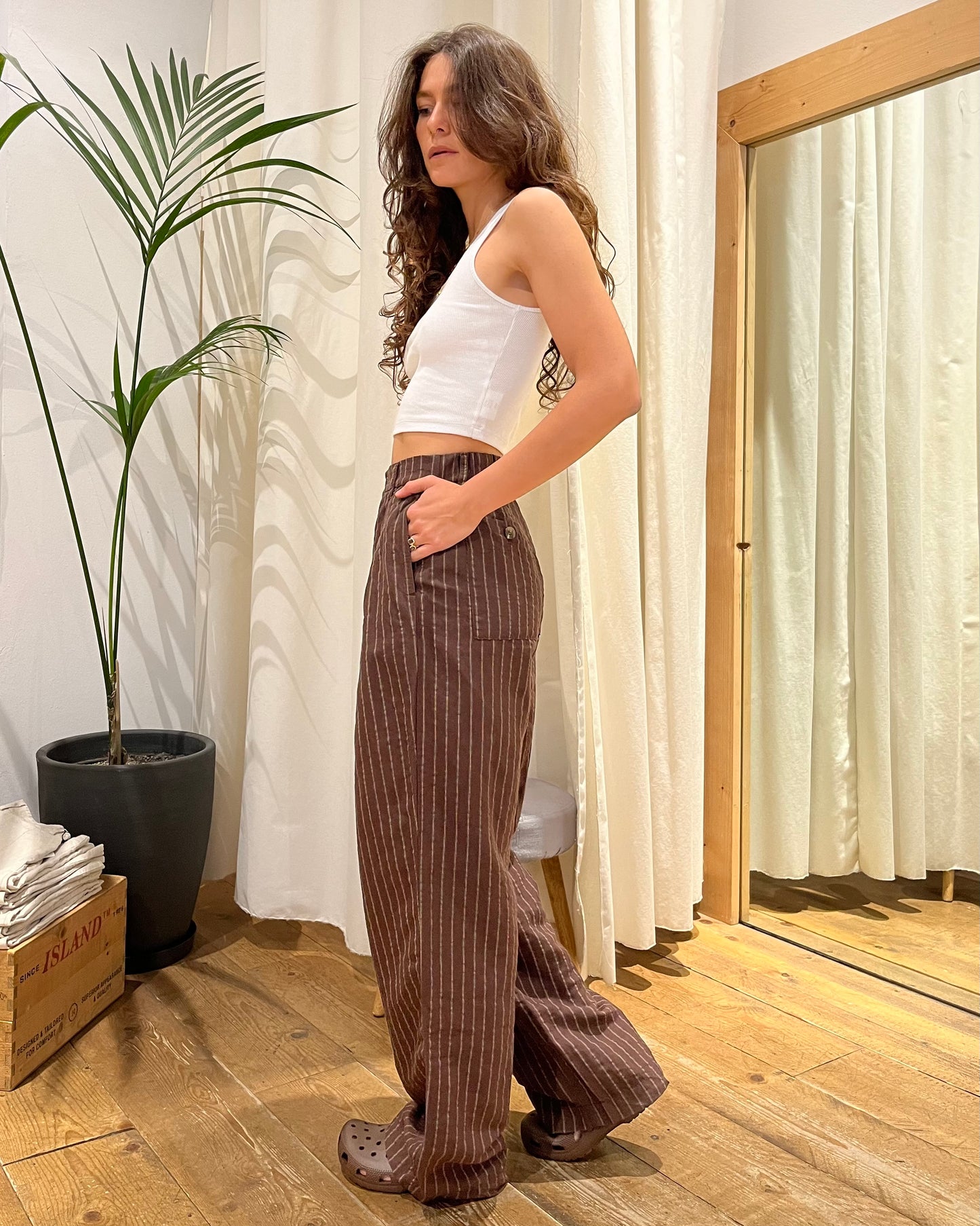 Pantaloni Tribeca gessato marrone