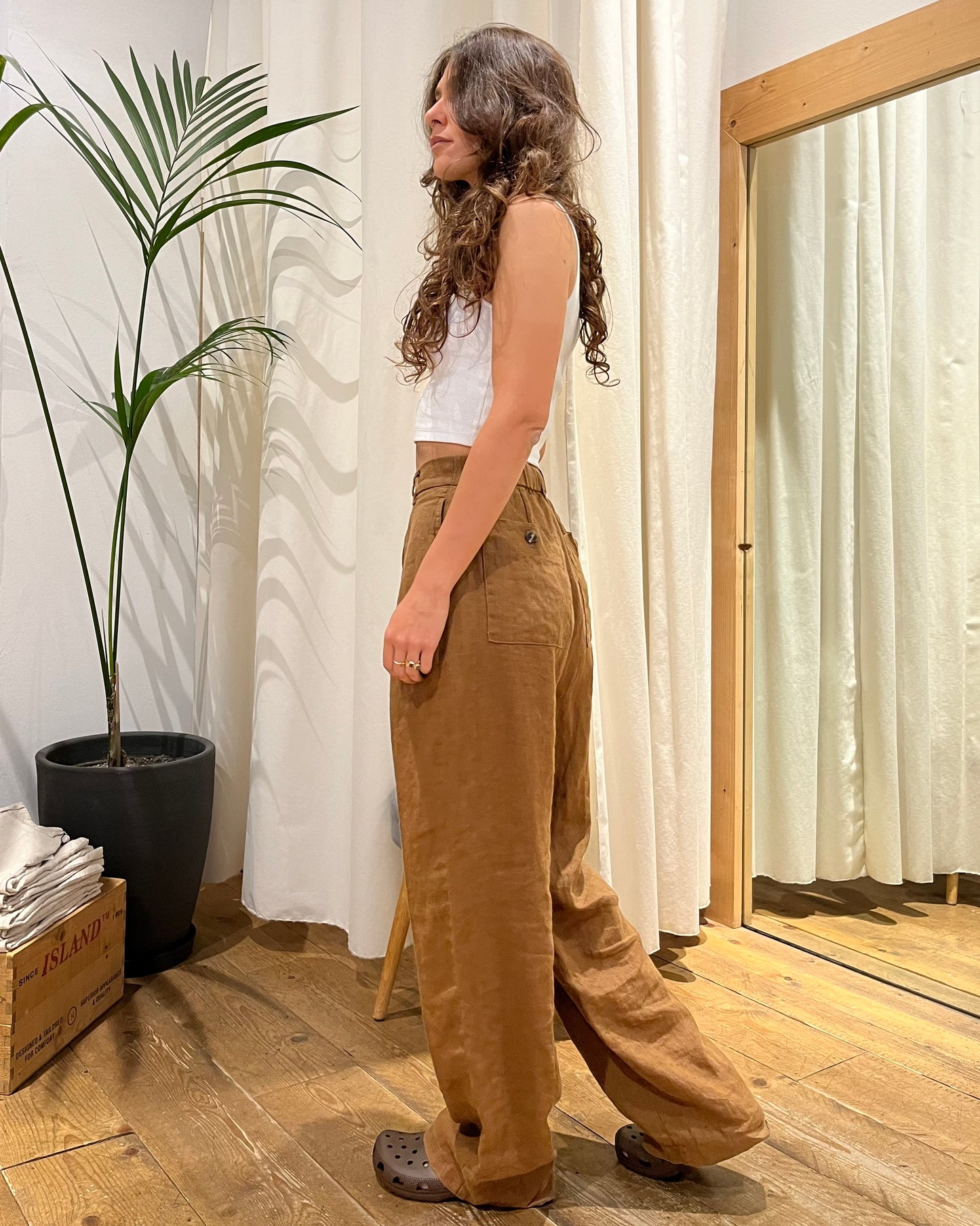 Pantaloni Tribeca lino tabacco