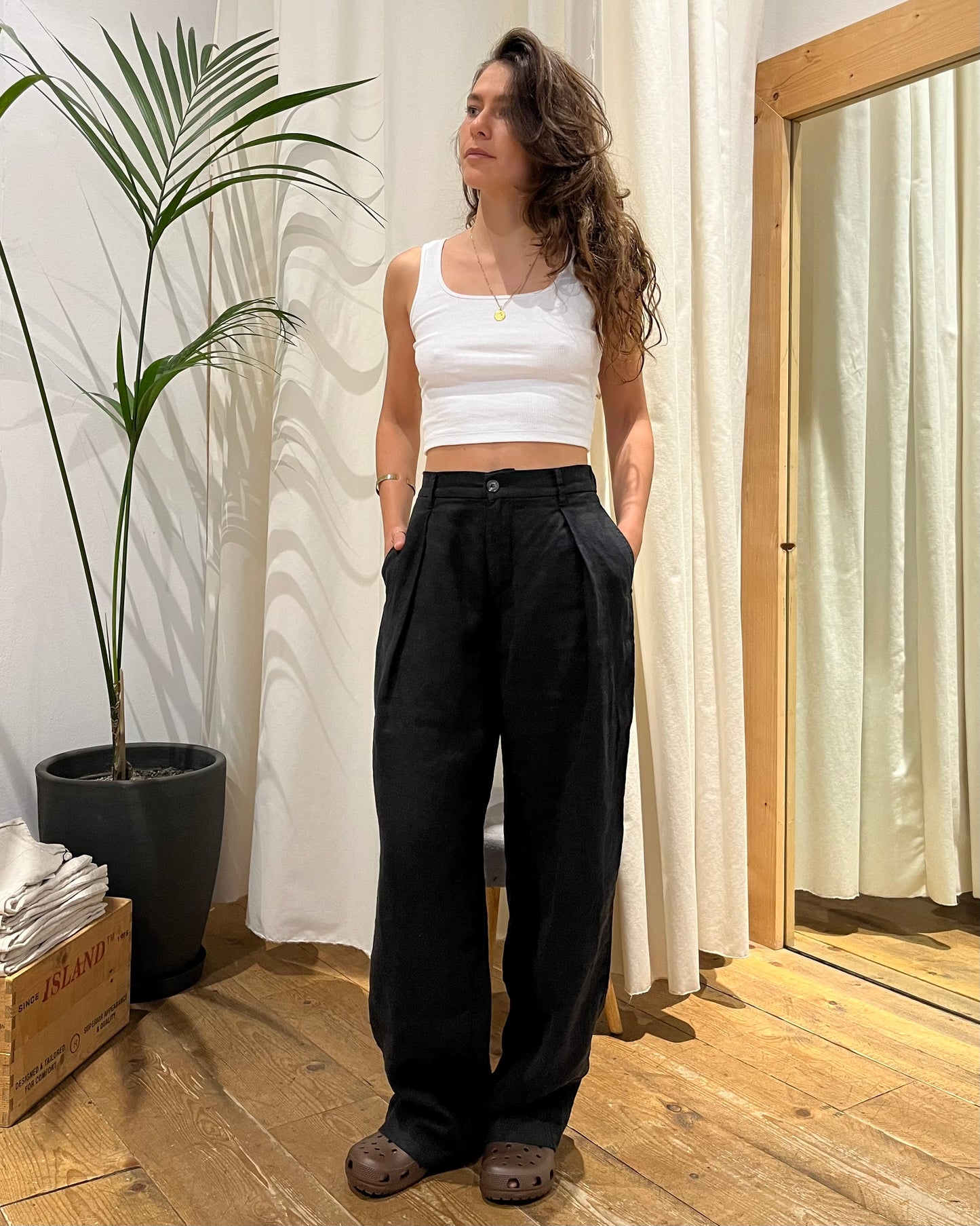 Pantaloni Tribeca lino nero