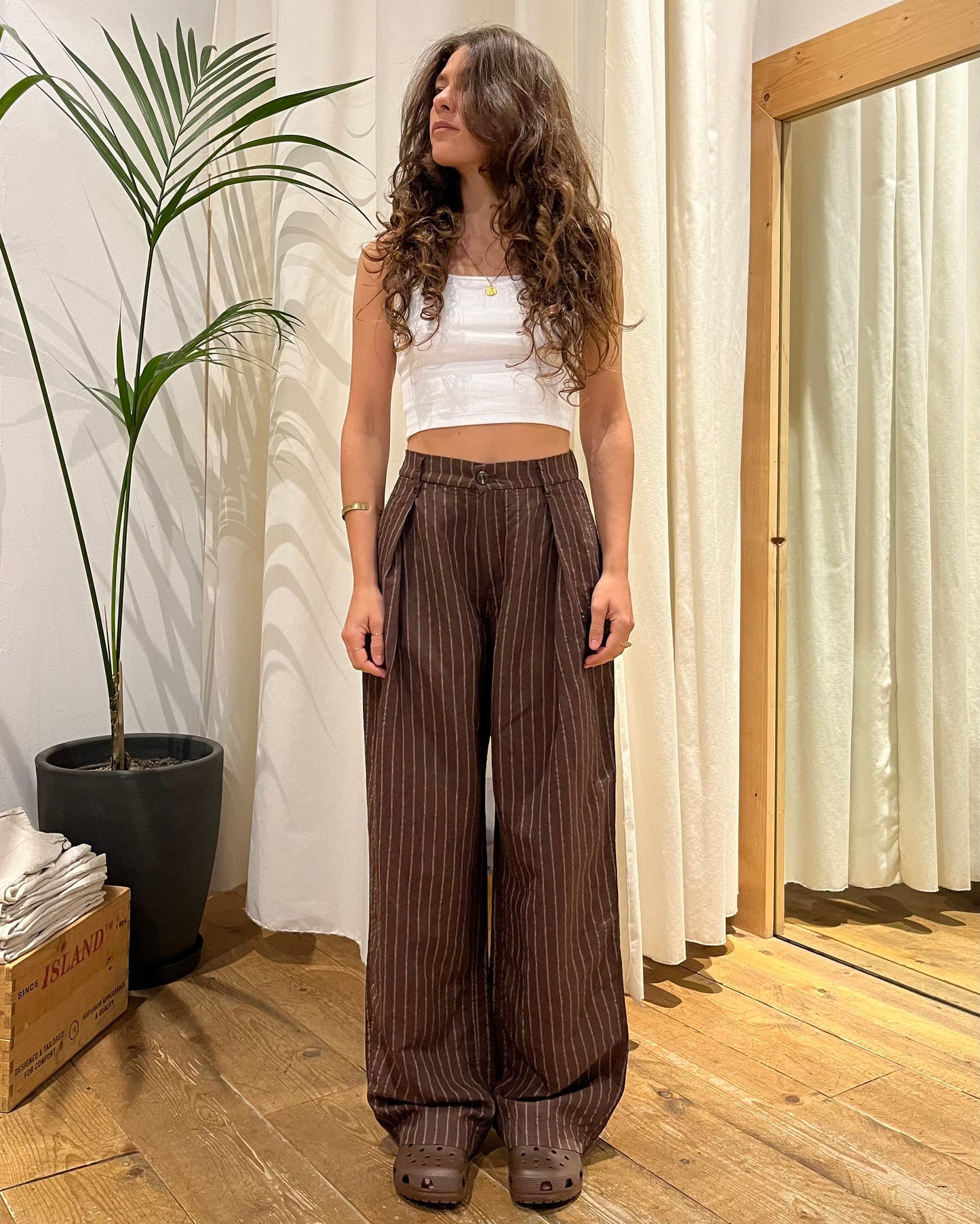 Pantaloni Tribeca gessato marrone
