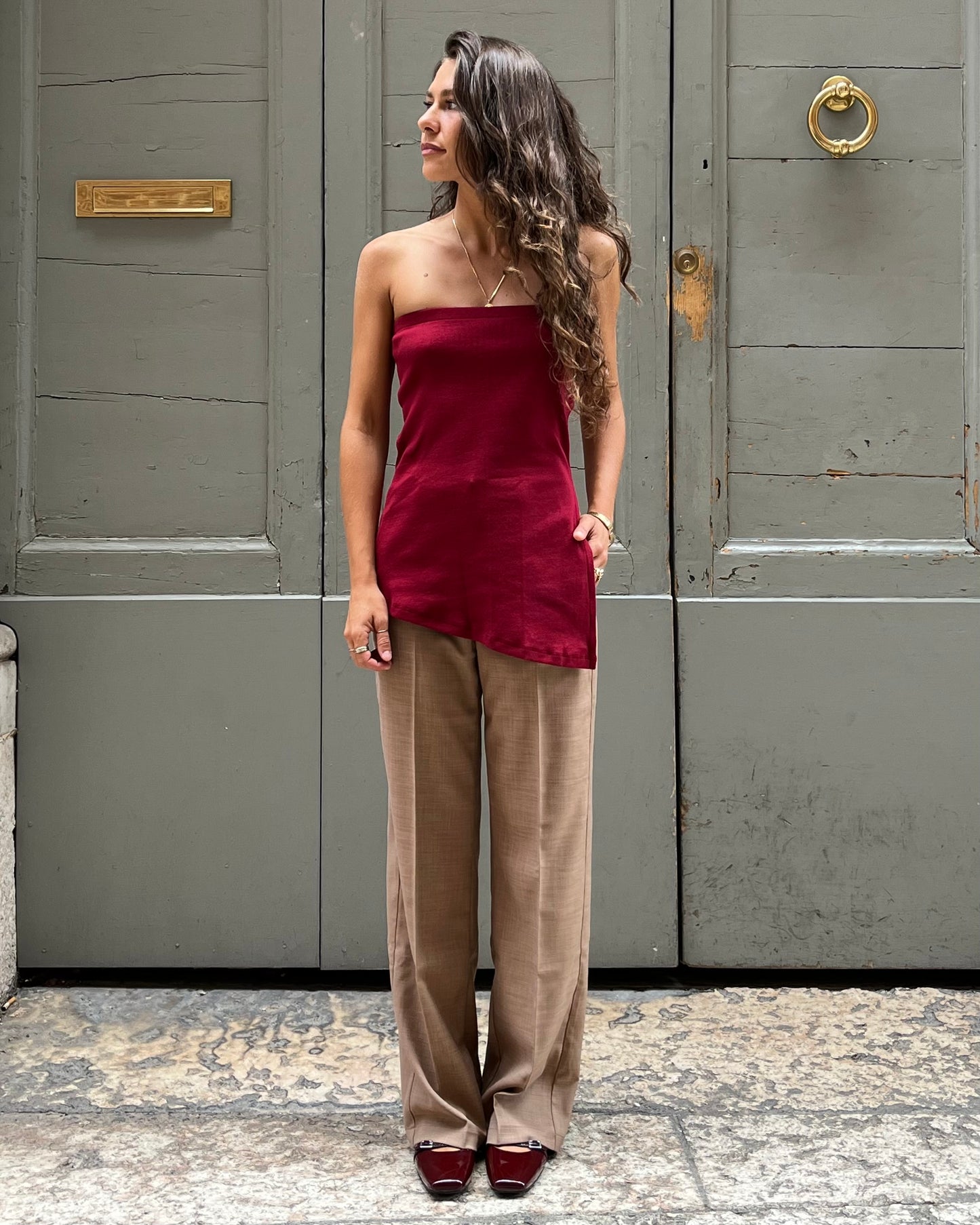 Pantaloni a gamba dritta camel