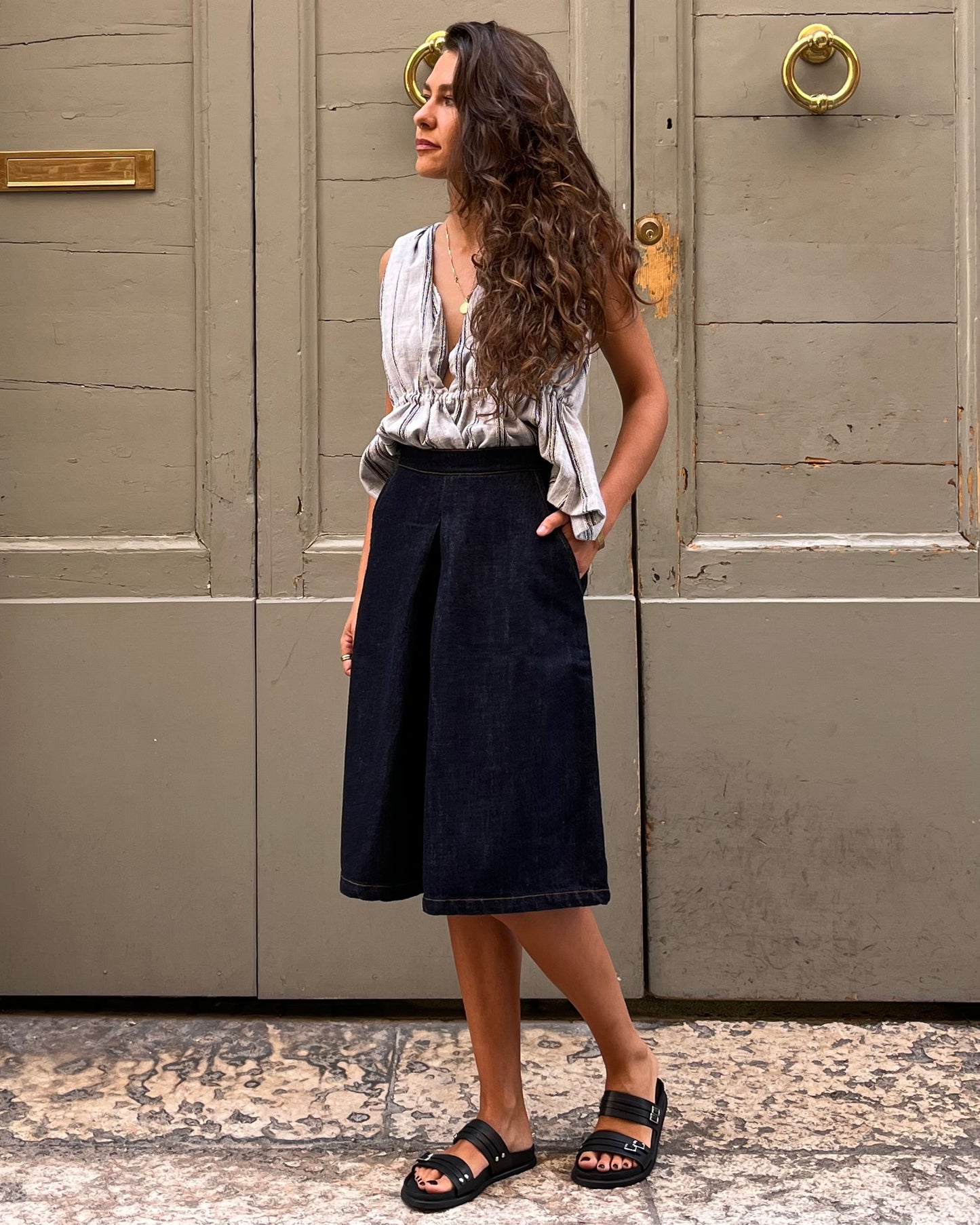 Gonna pantalone denim raw blue