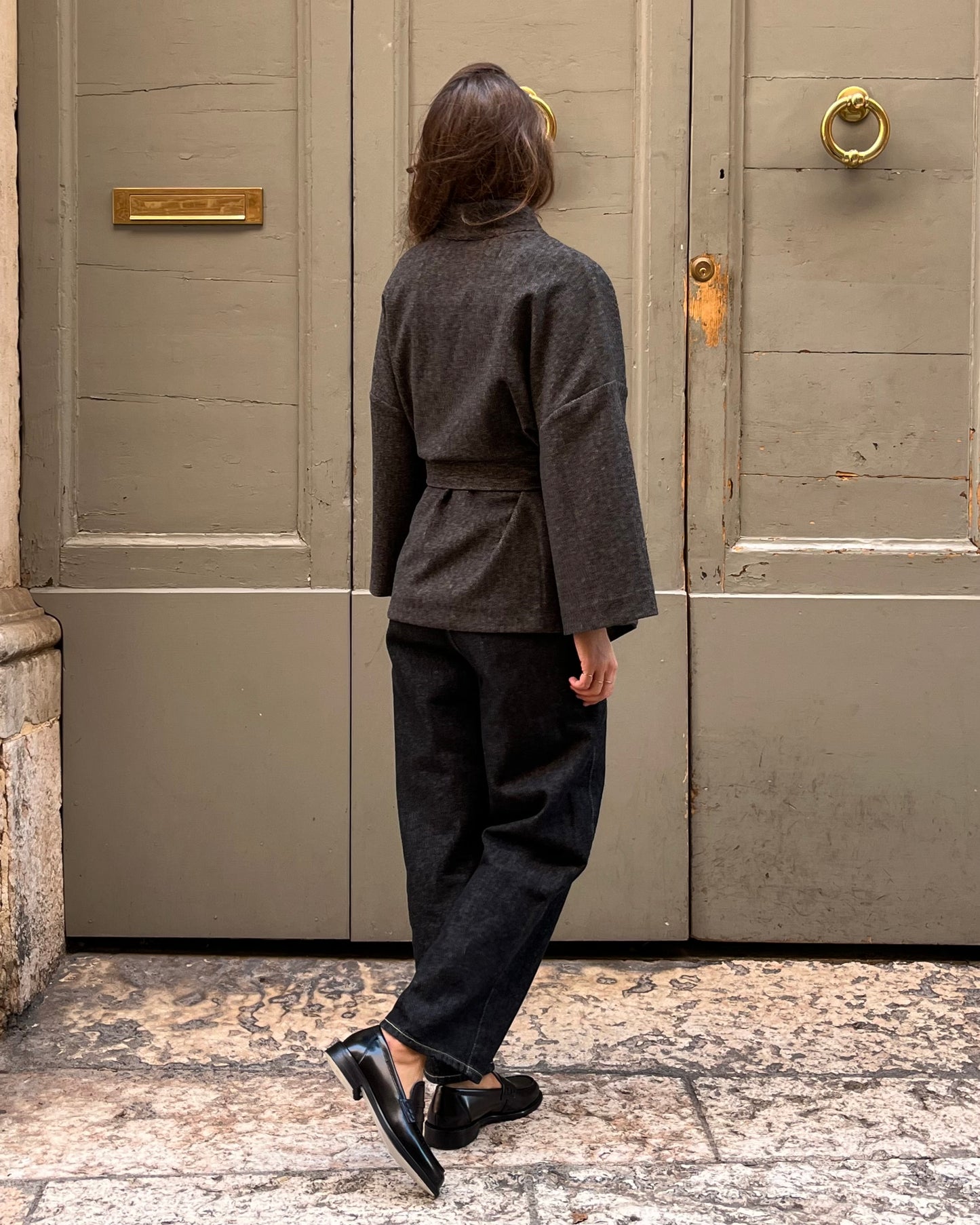 Kimono con cintura resca melange