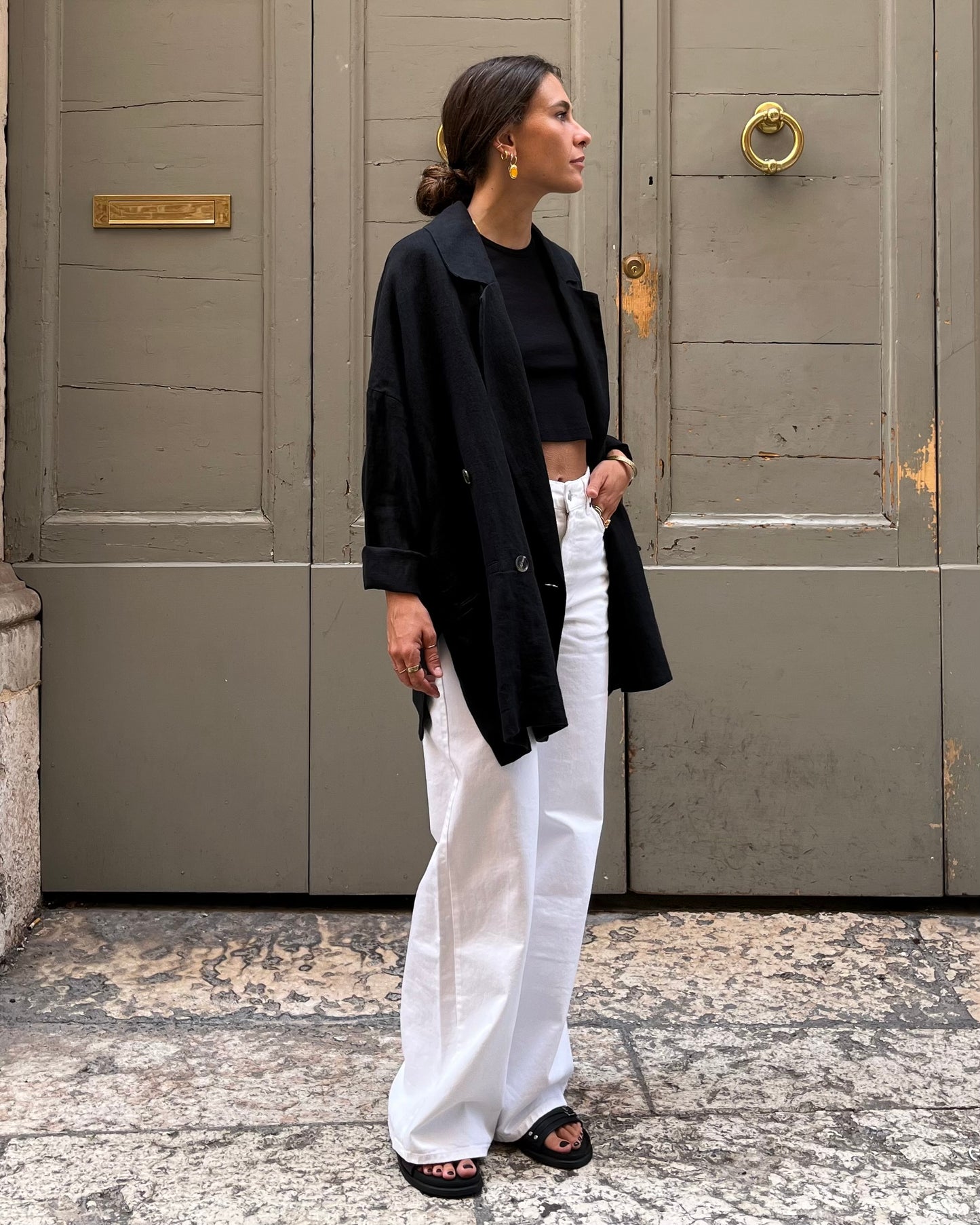 Blazer con spacchi lino nero