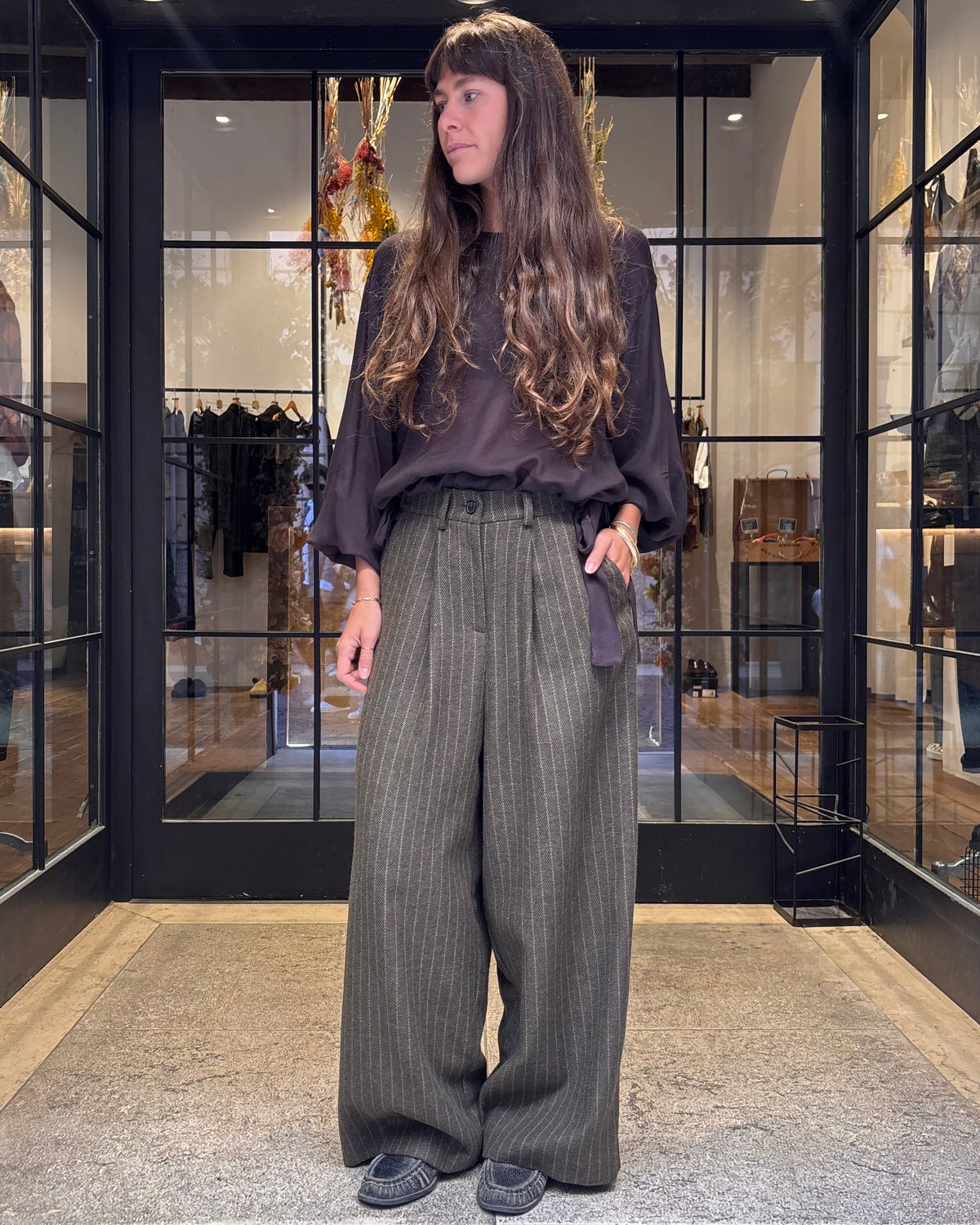 Pantaloni in gessato verdone