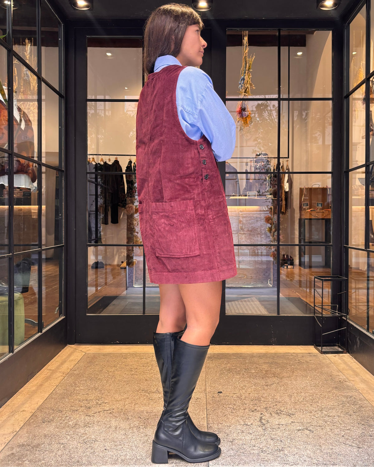 Vestito corto Tanki in velluto bordeaux