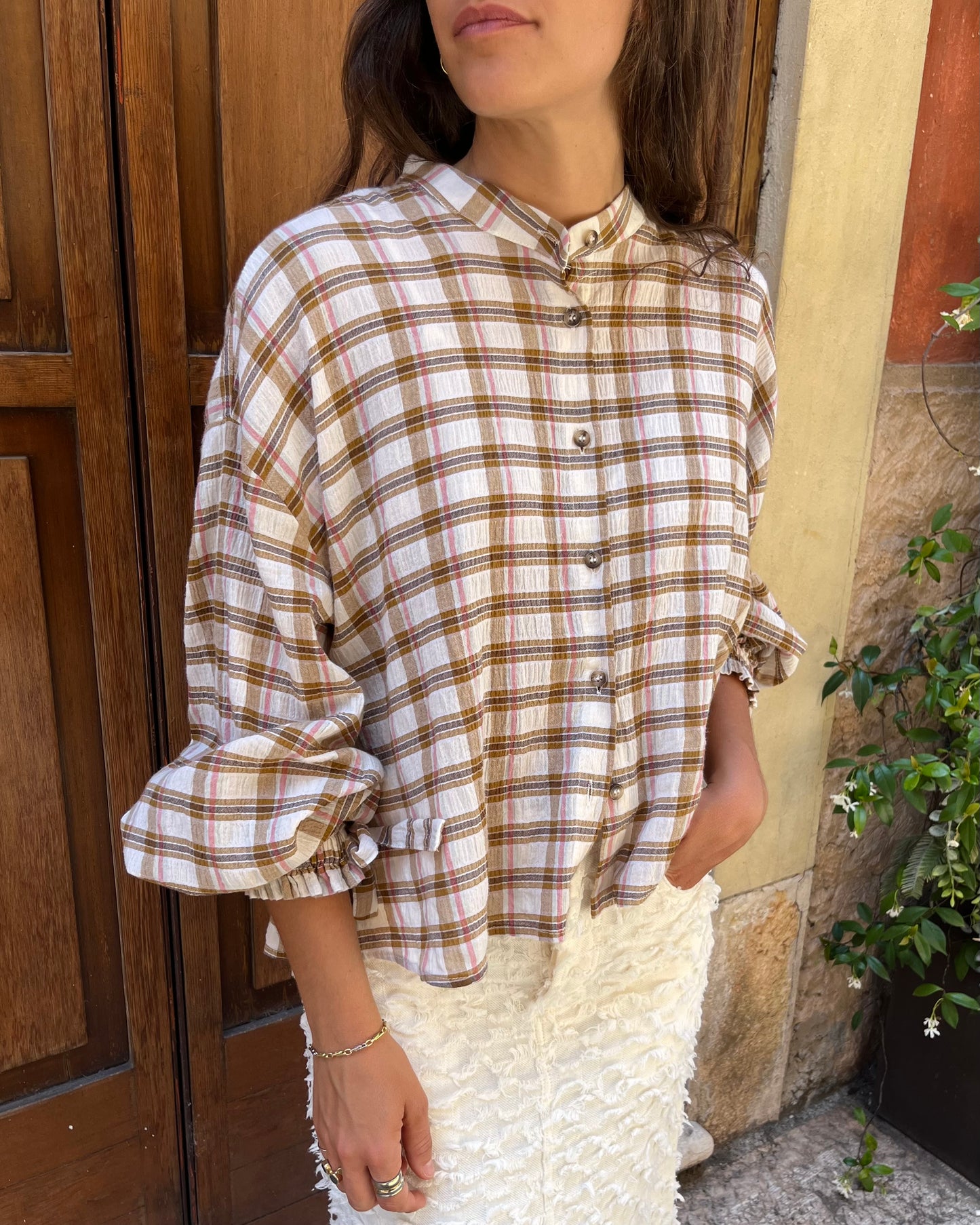 Camicia a quadri con maniche balloon