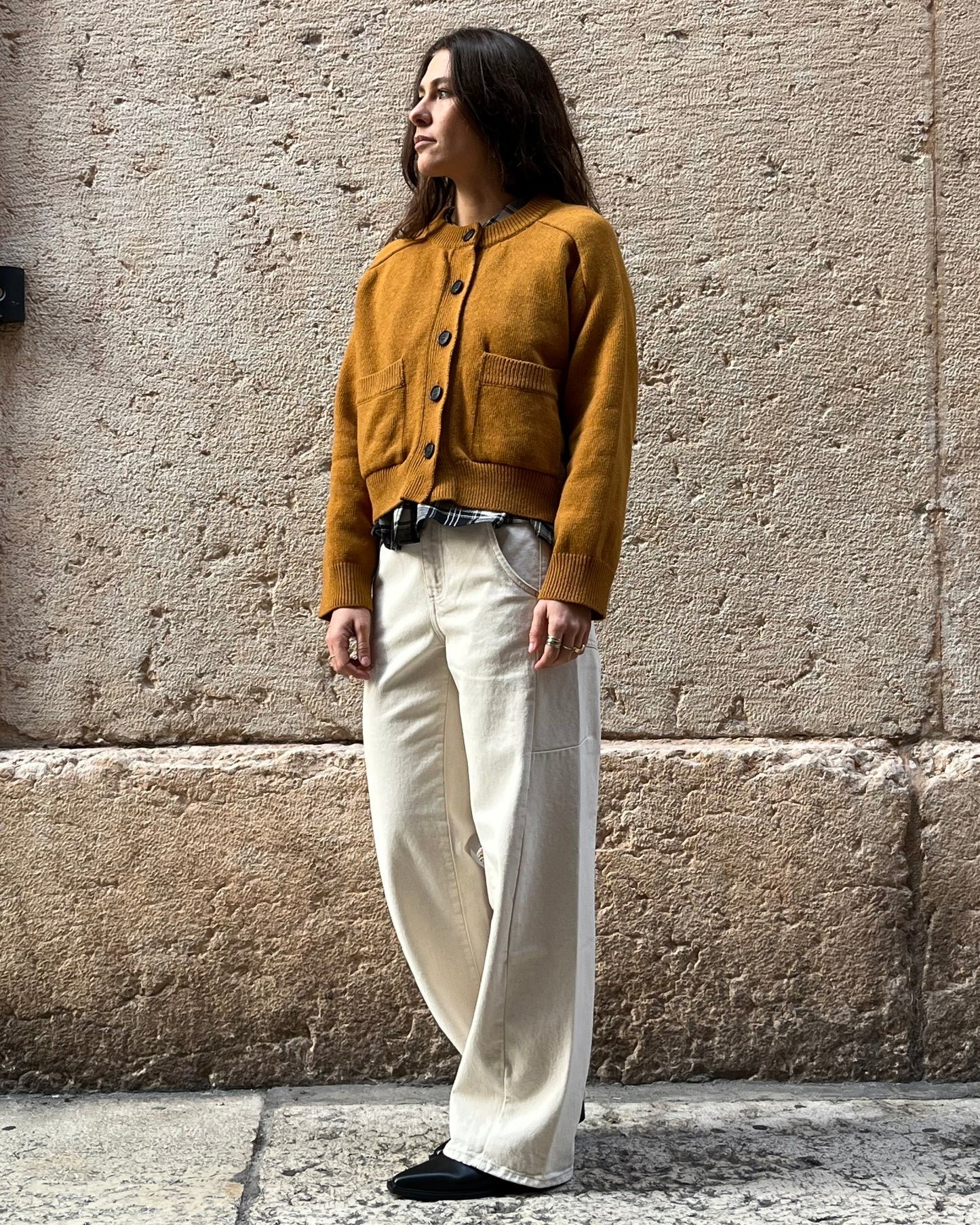 Cardigan in lana senape