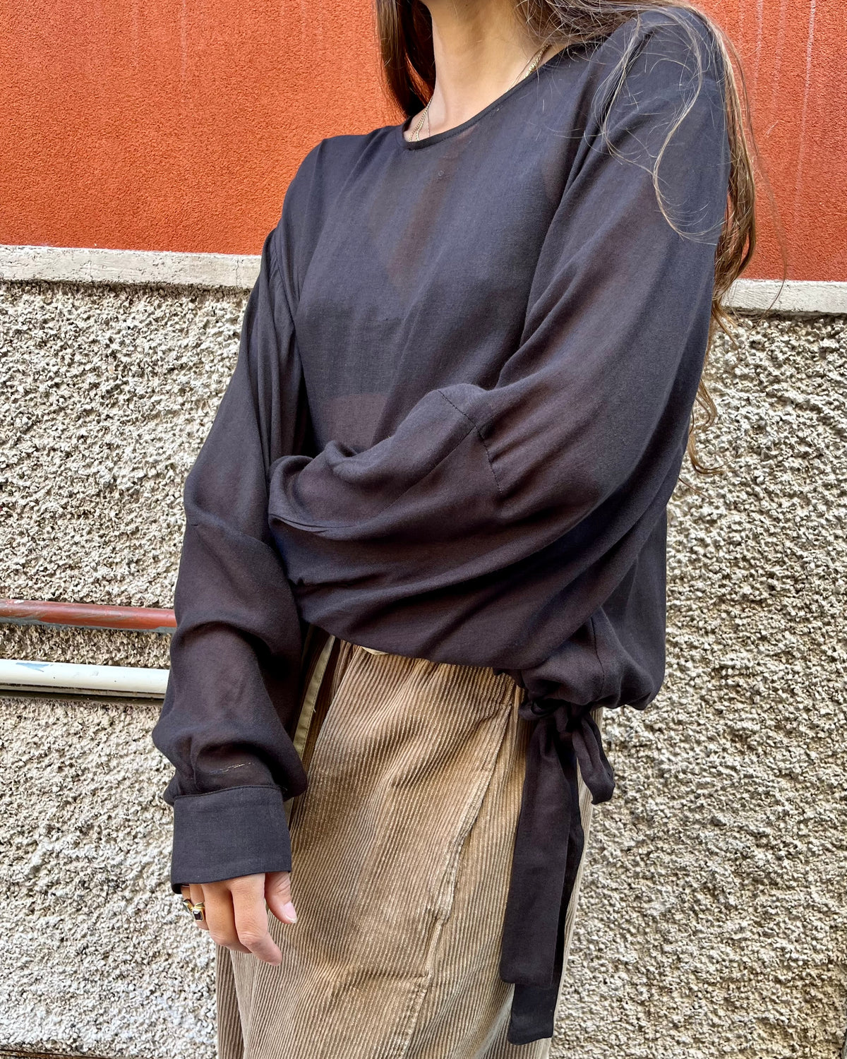 Blusa con fusciacche marrone