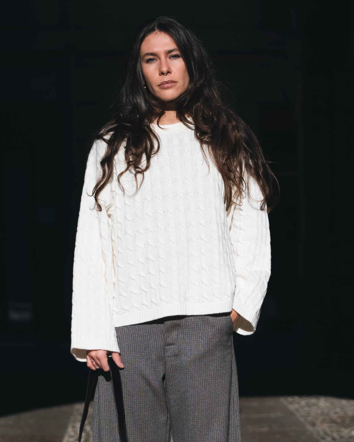 Maglione a trecce ecru