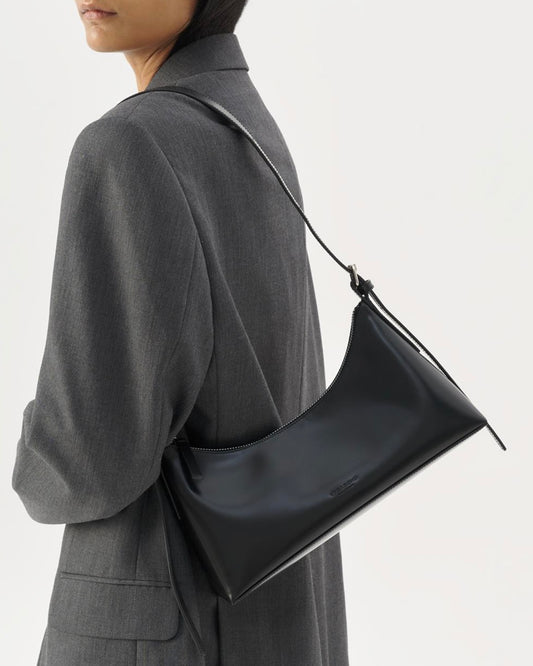 Borsa baguette in pelle nera