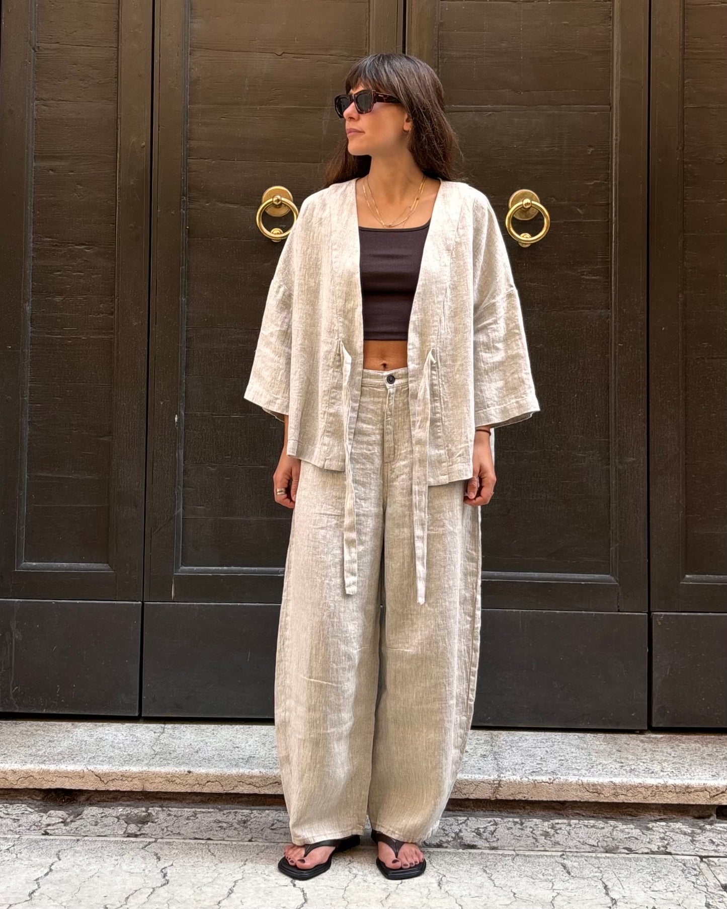 Kimono in lino sabbia