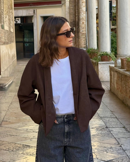 Giacca in ecopelle marrone