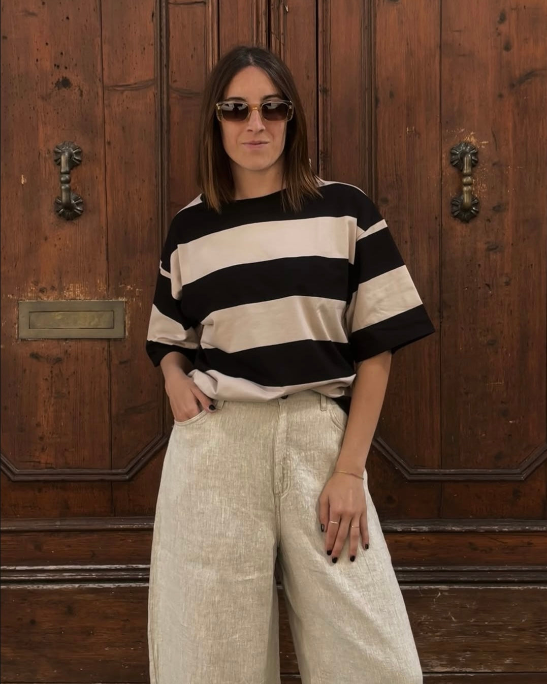T-shirt JP a righe beige e nere