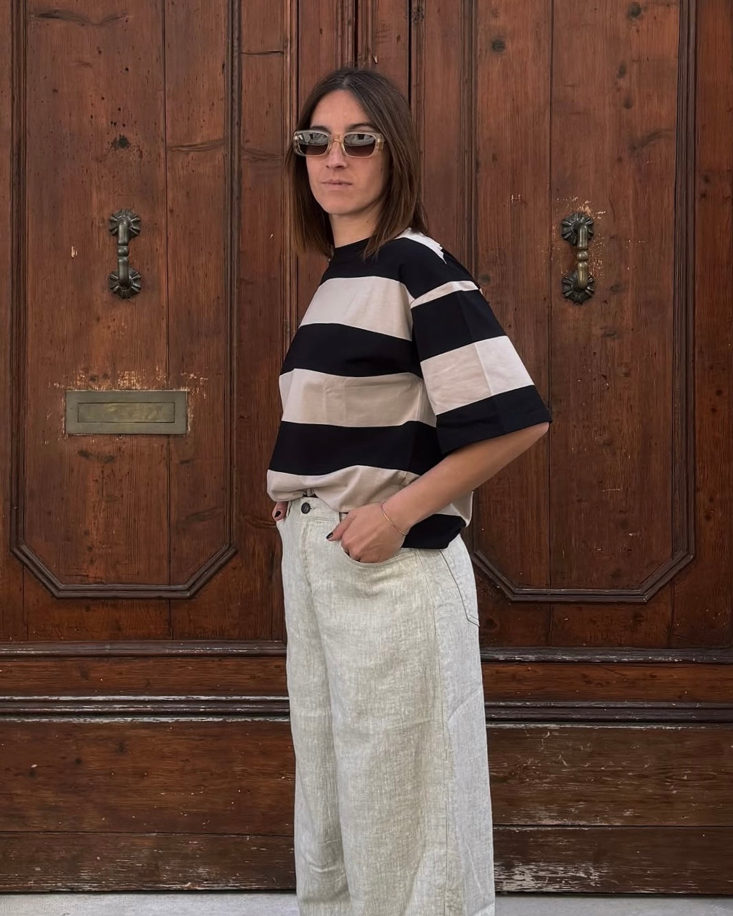 T-shirt JP a righe beige e nere
