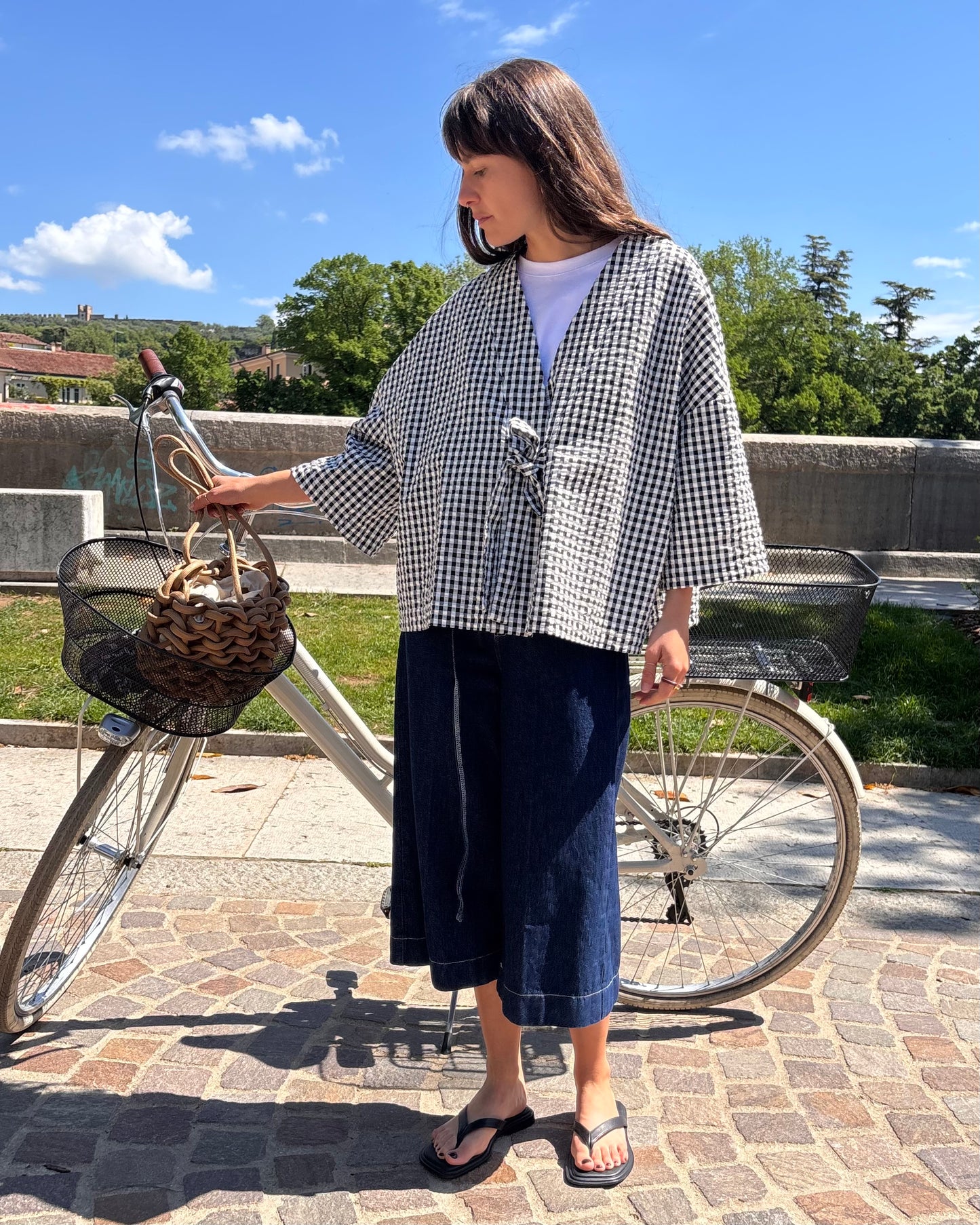 Kimono vichy nero e bianco