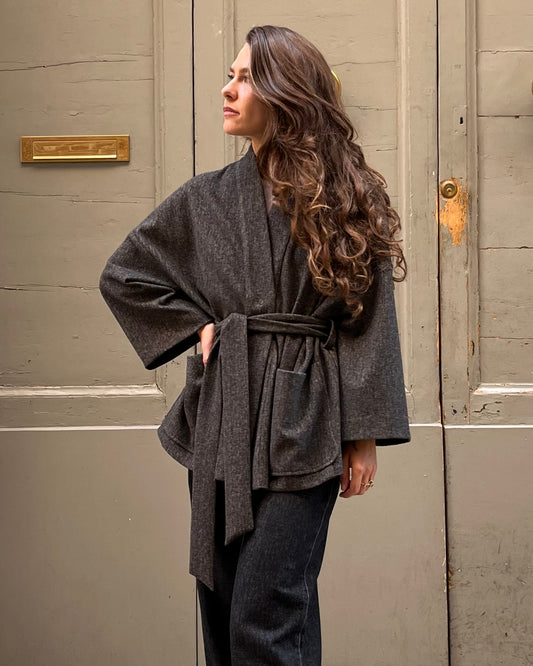 Kimono con cintura resca melange