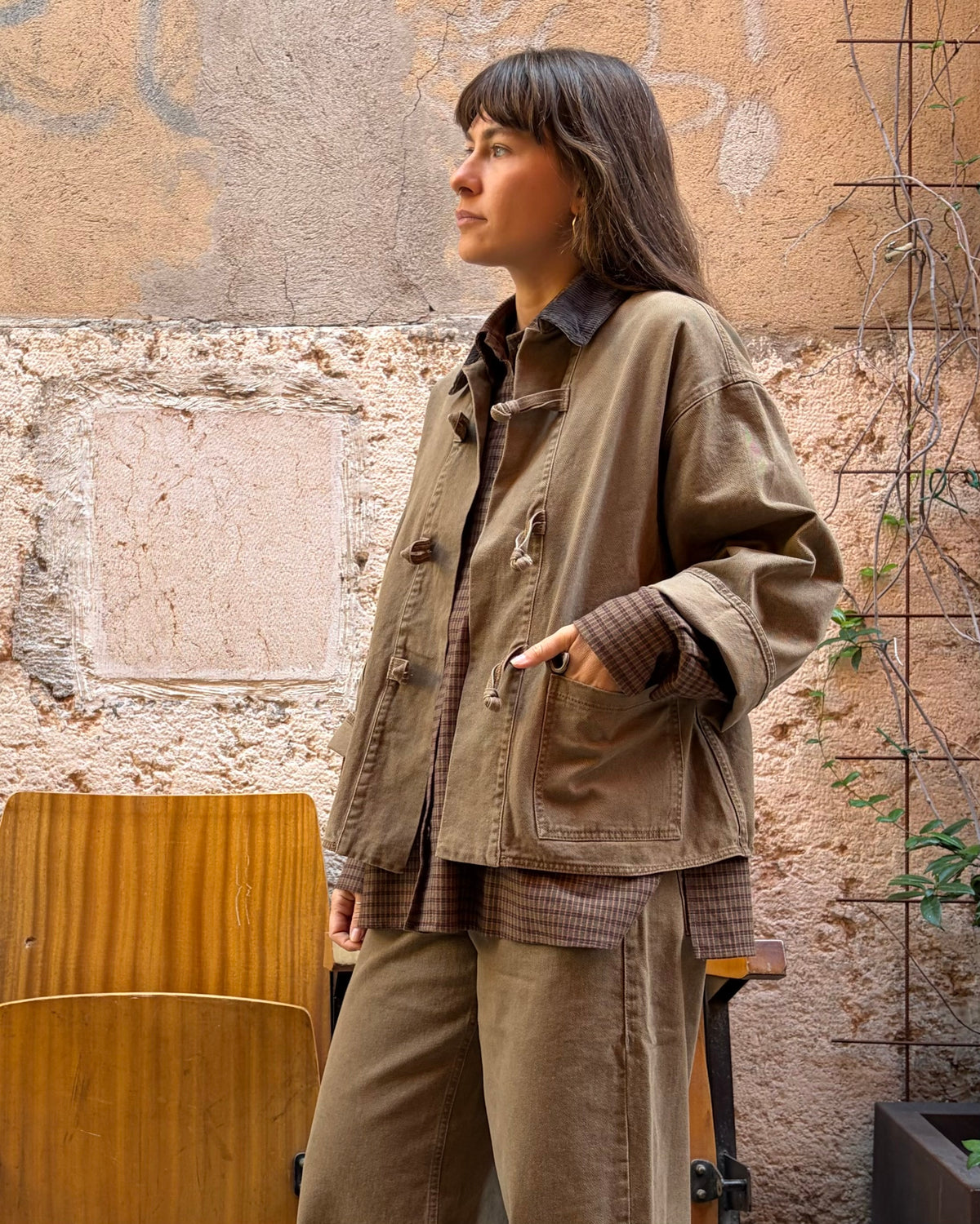 Giacca con alamari Kibu khaki