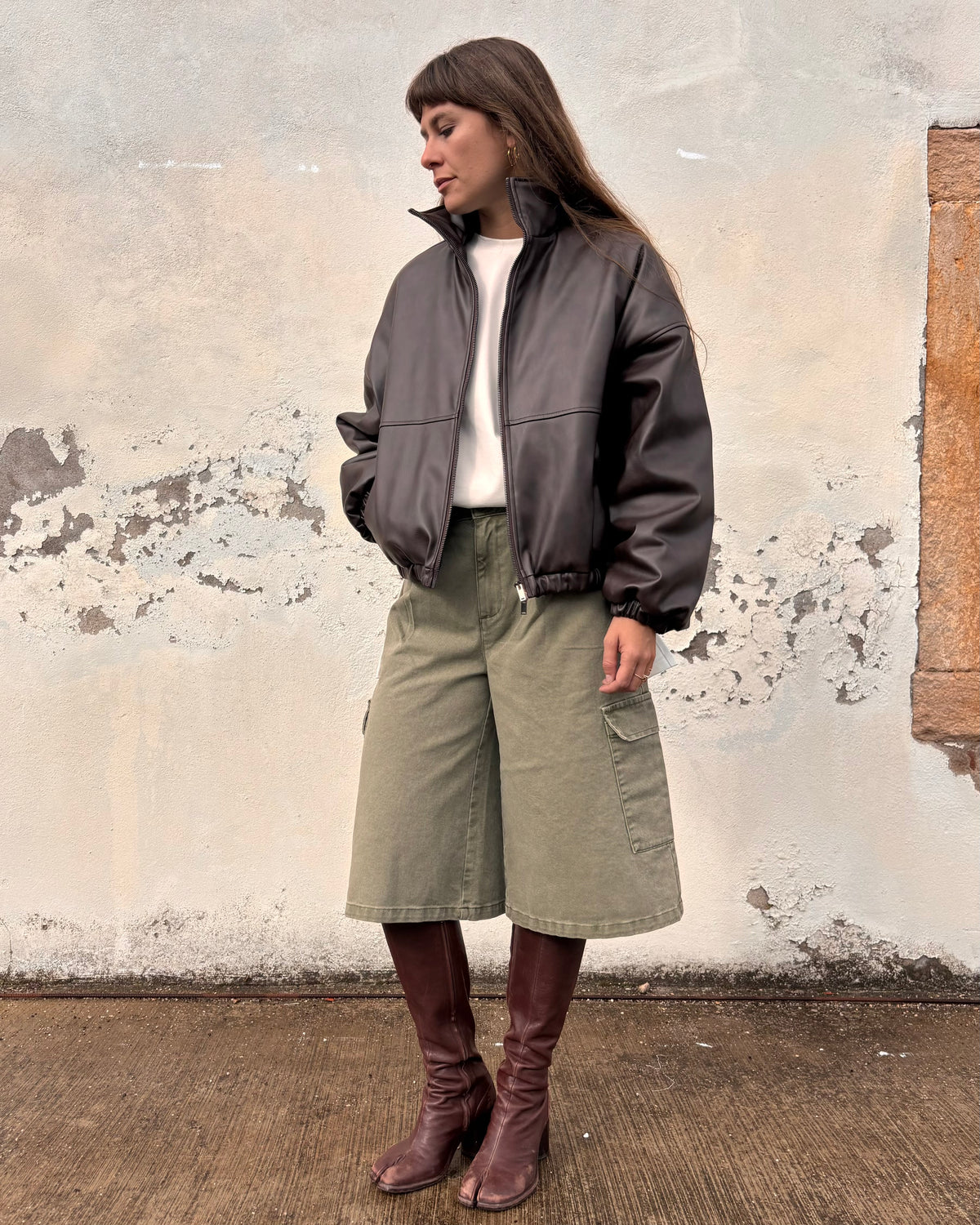 Bomber in ecopelle marrone