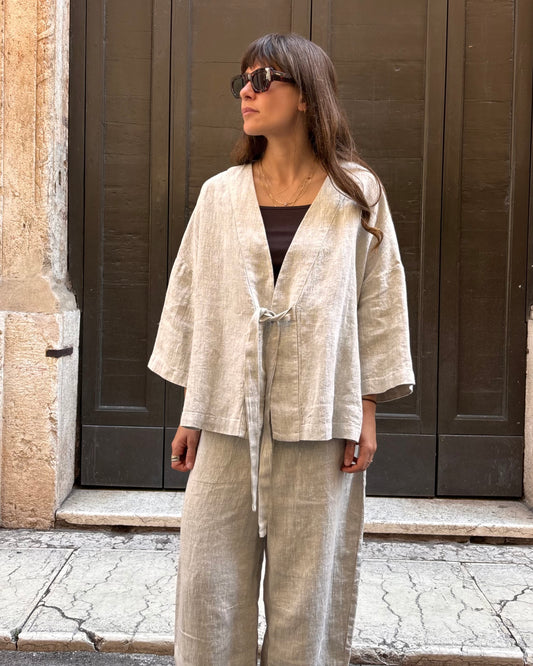 Kimono in lino sabbia