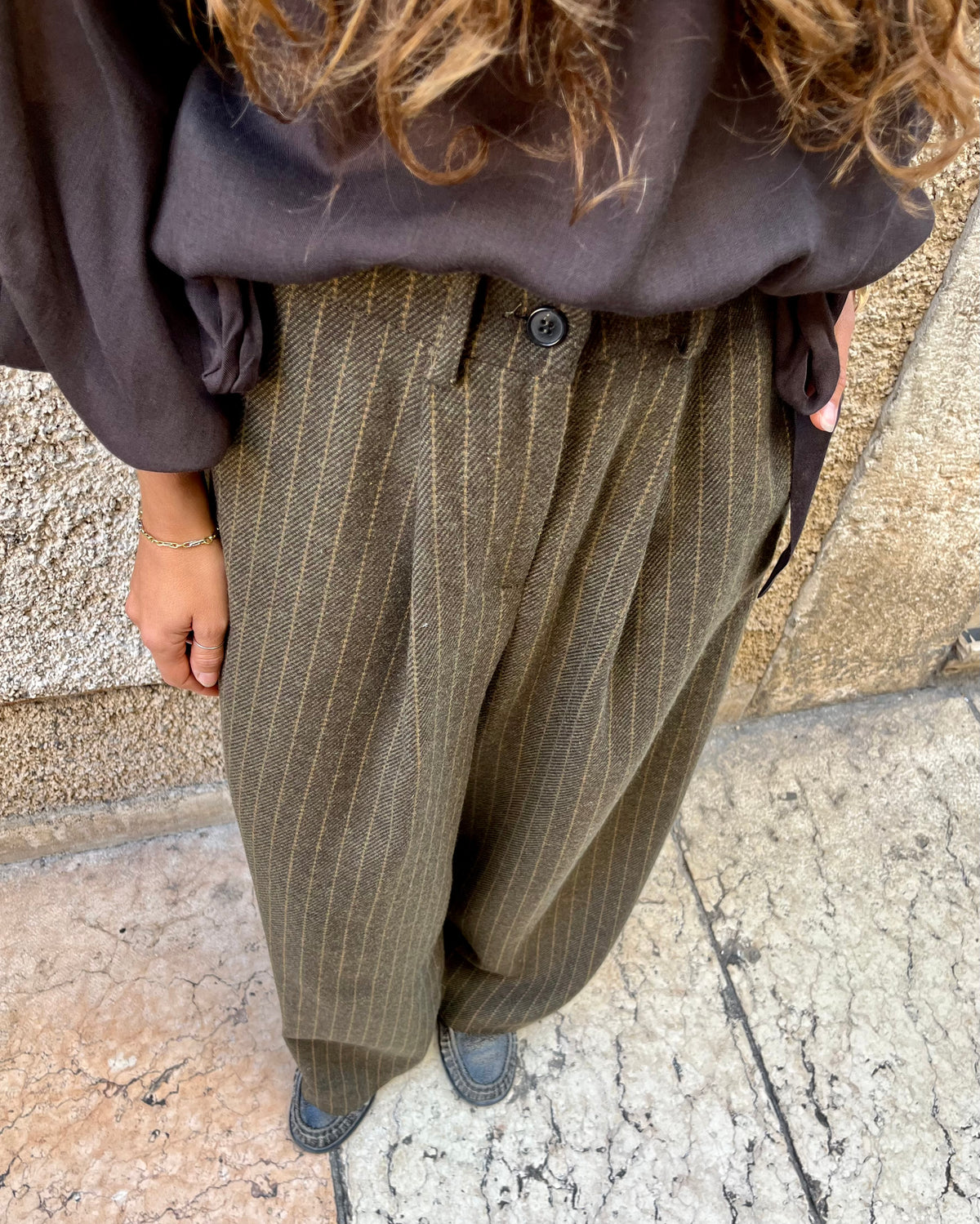 Pantaloni in gessato verdone