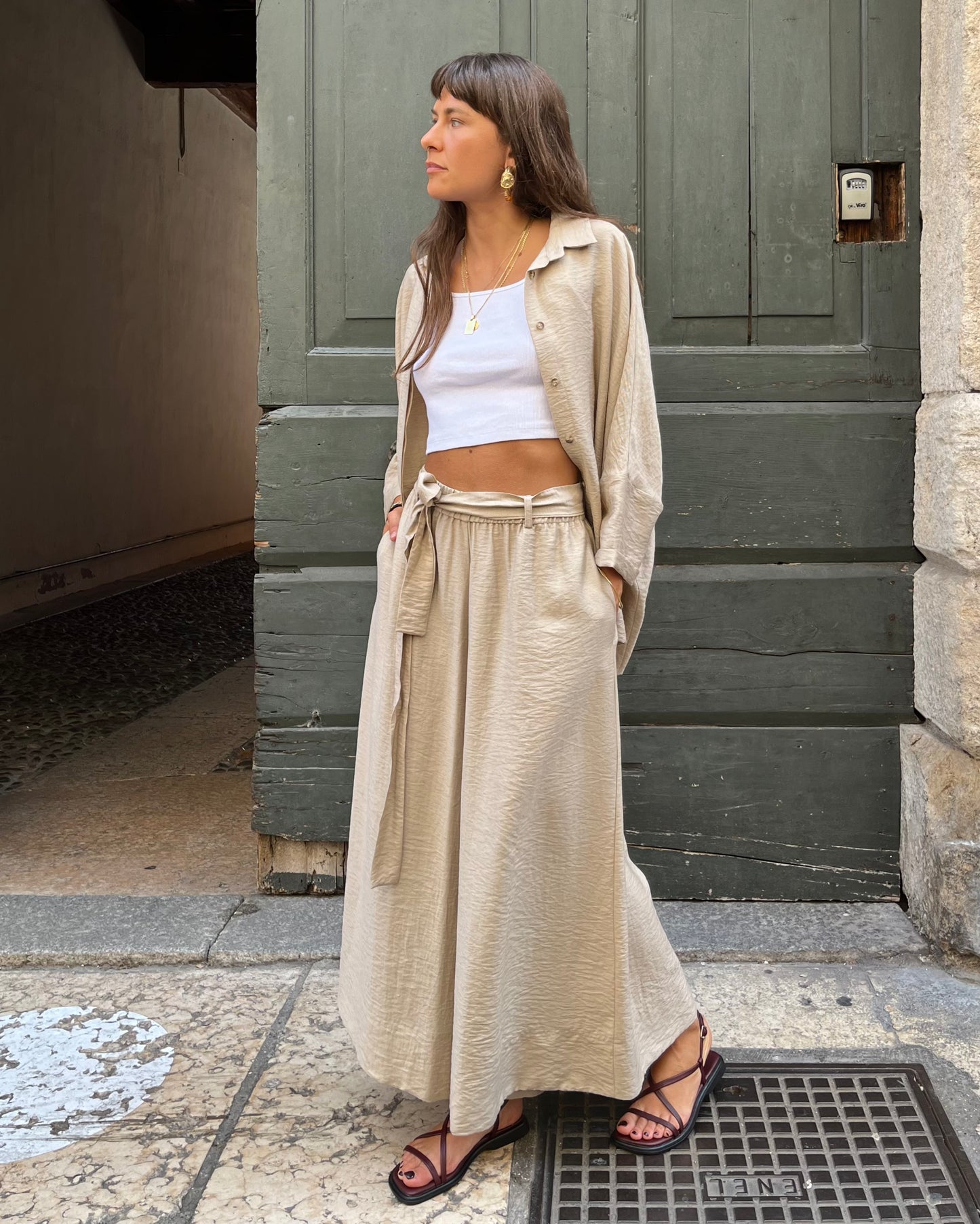 Pantaloni culotte naturale